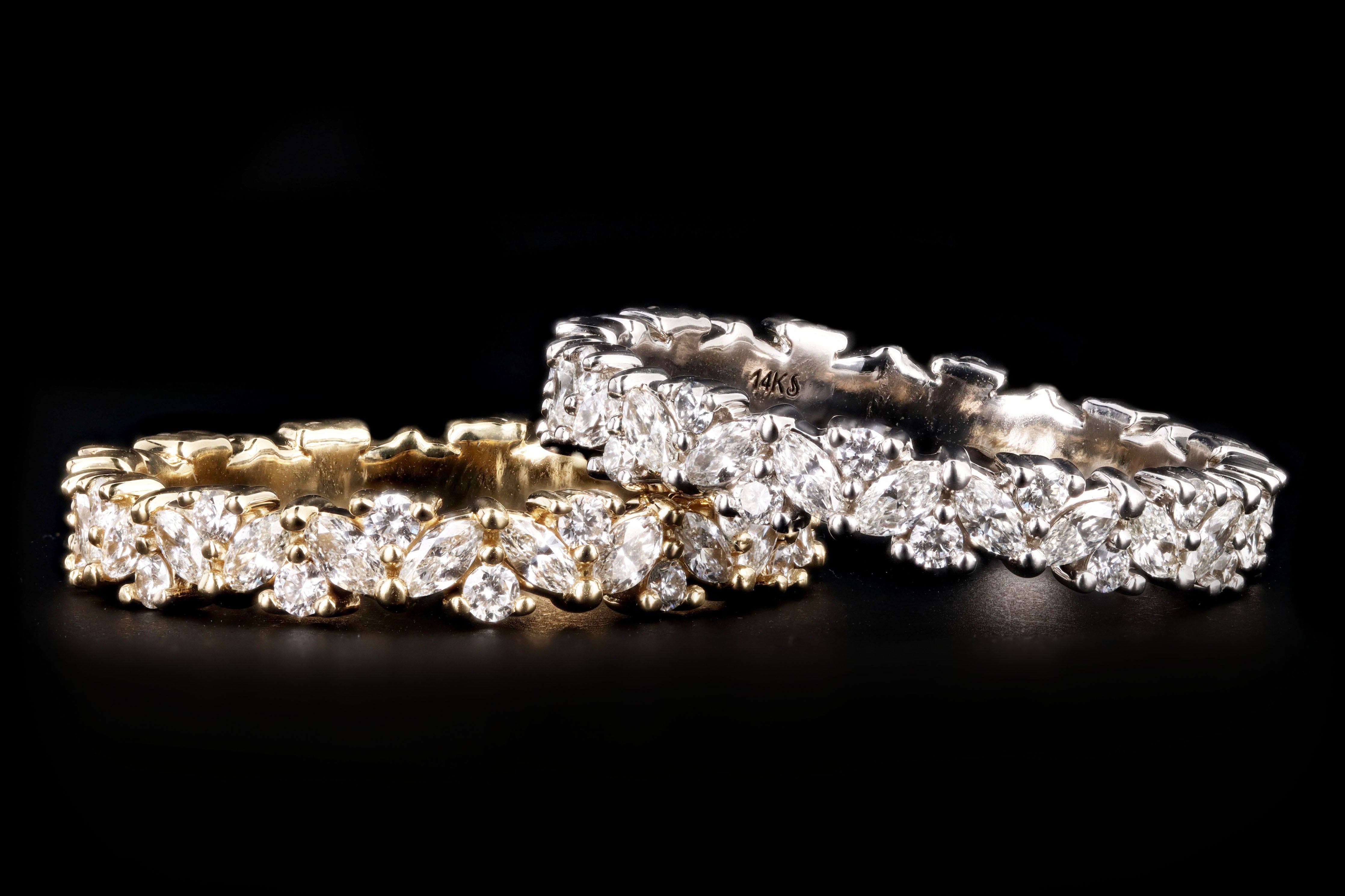 14K Gold Marquise & Round Brilliant Cut Diamond Wreath Stackable Wedding Eternity Band - Queen May