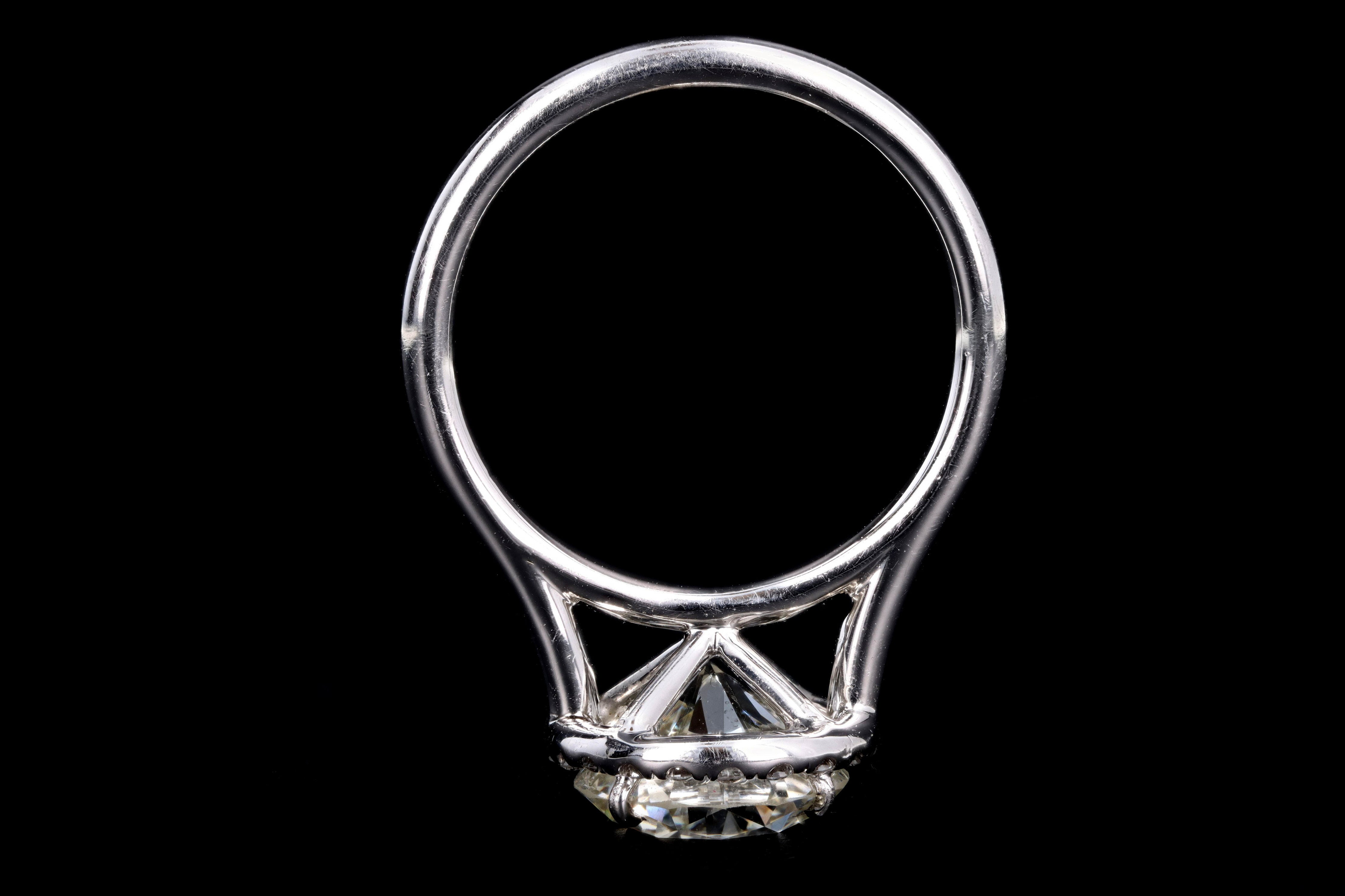 Modern 18K White Gold 3.02 Carat Round Brilliant Cut Diamond Halo Engagement Ring GIA Certified - Queen May