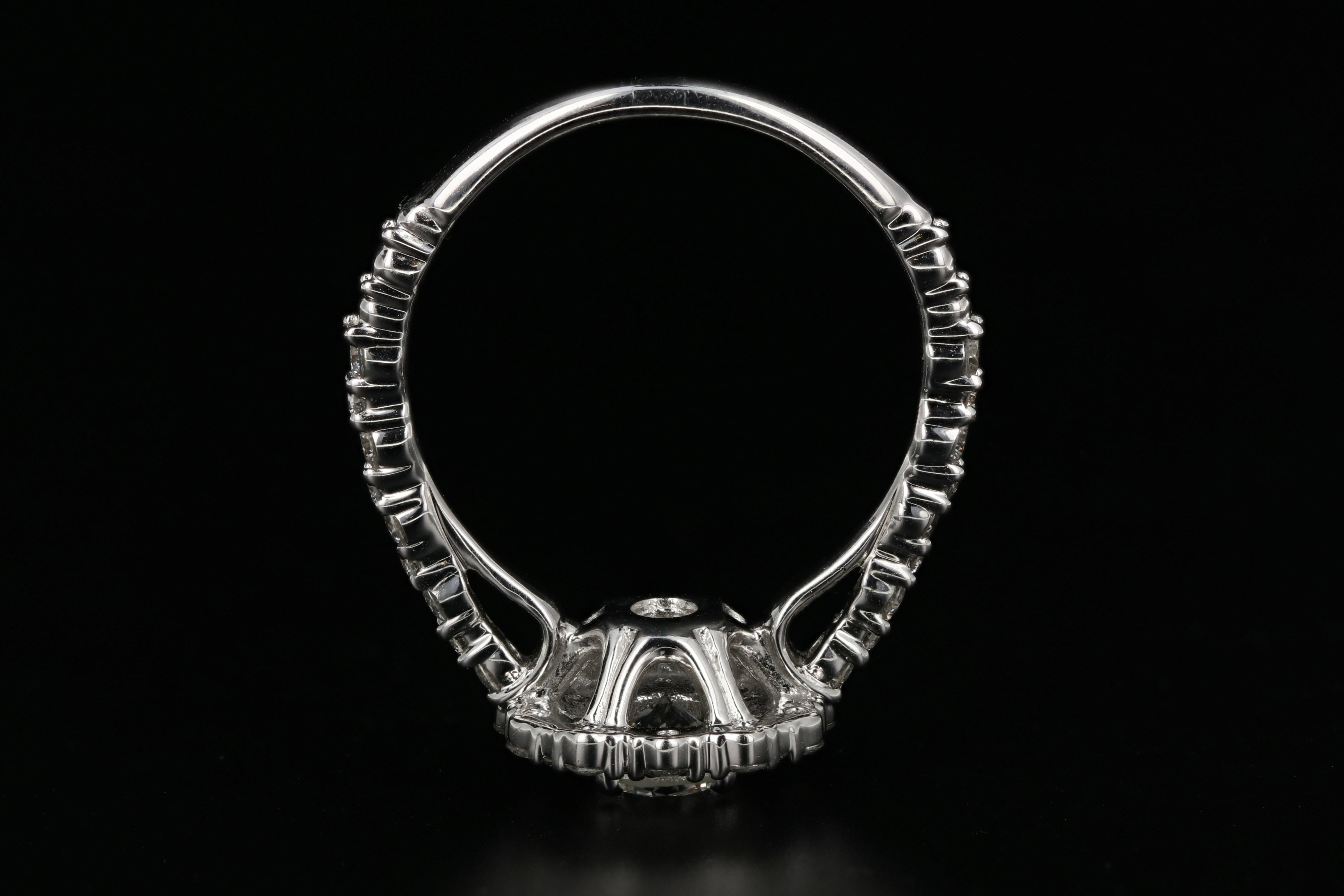 Modern 18K White Gold .50 Carat Diamond Halo Engagement Ring - Queen May