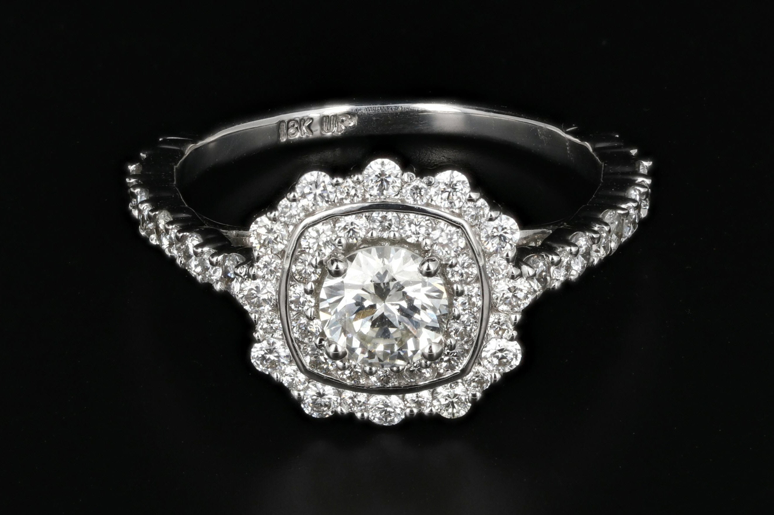 Modern 18K White Gold .50 Carat Diamond Halo Engagement Ring - Queen May
