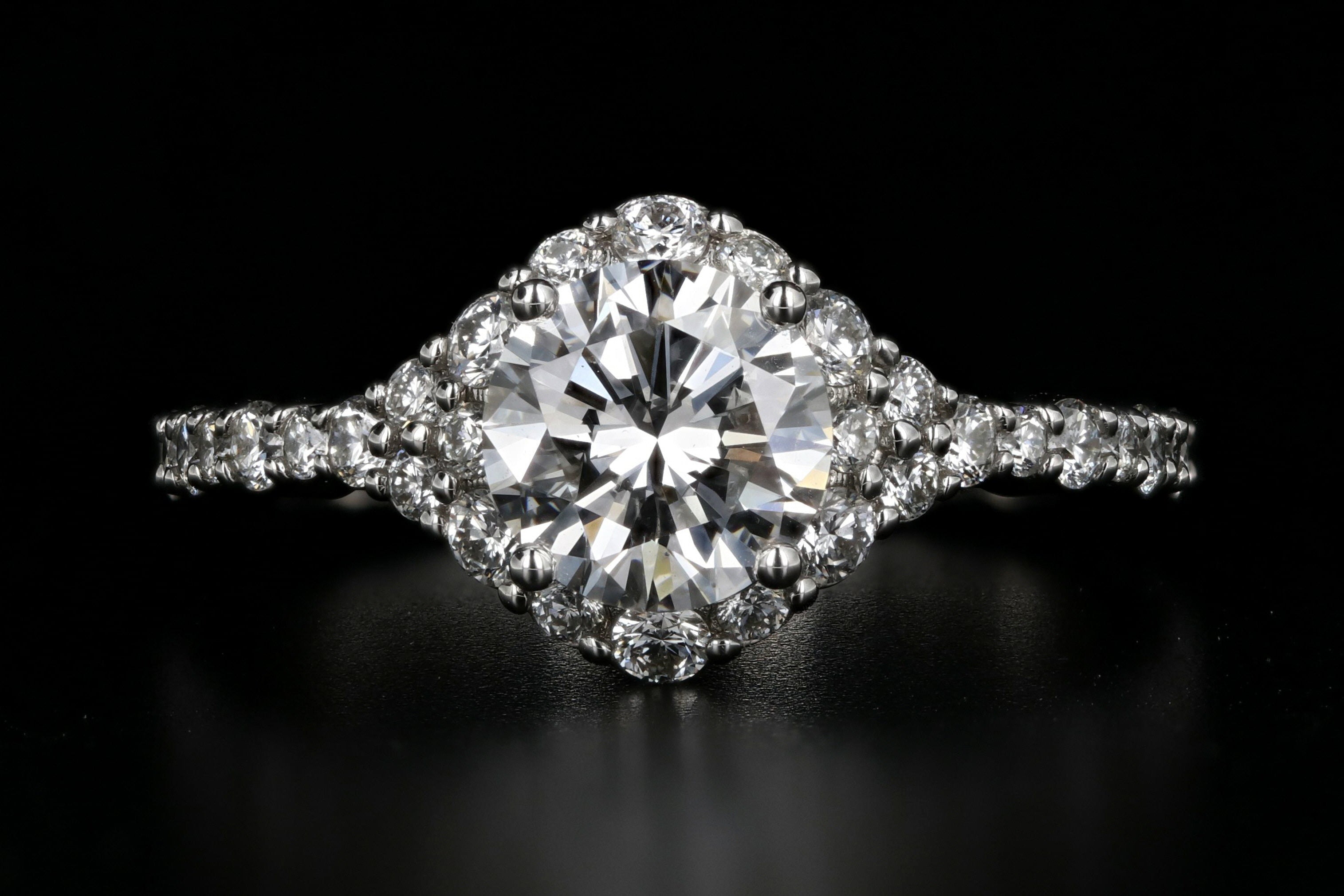 New 18K White Gold 1.22 Carat Diamond Halo Ring GIA Certified - Queen May