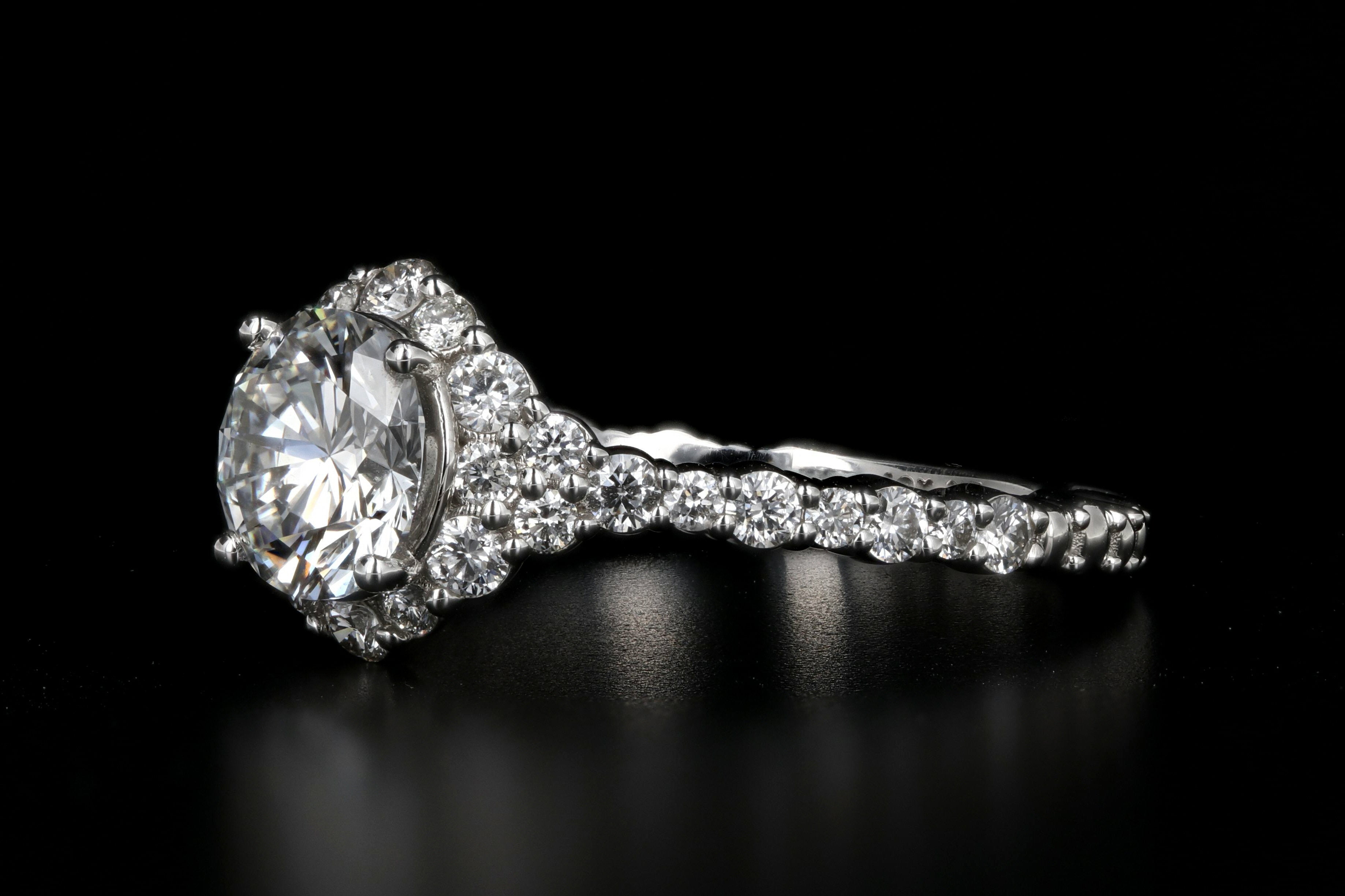 New 18K White Gold 1.22 Carat Diamond Halo Ring GIA Certified - Queen May