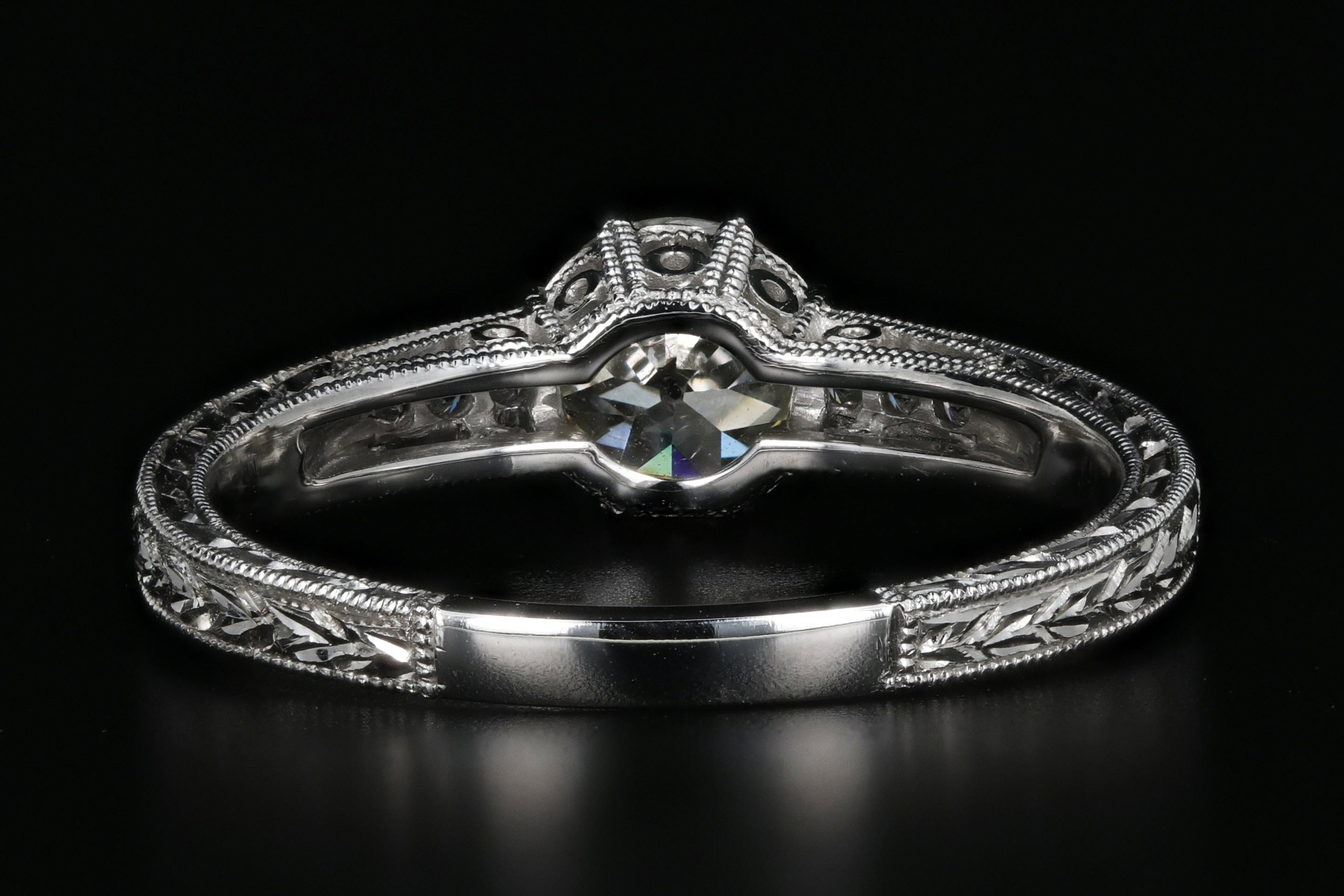 New 14K White Gold Old European Cut .69 Carat Diamond Engagement Ring - Queen May