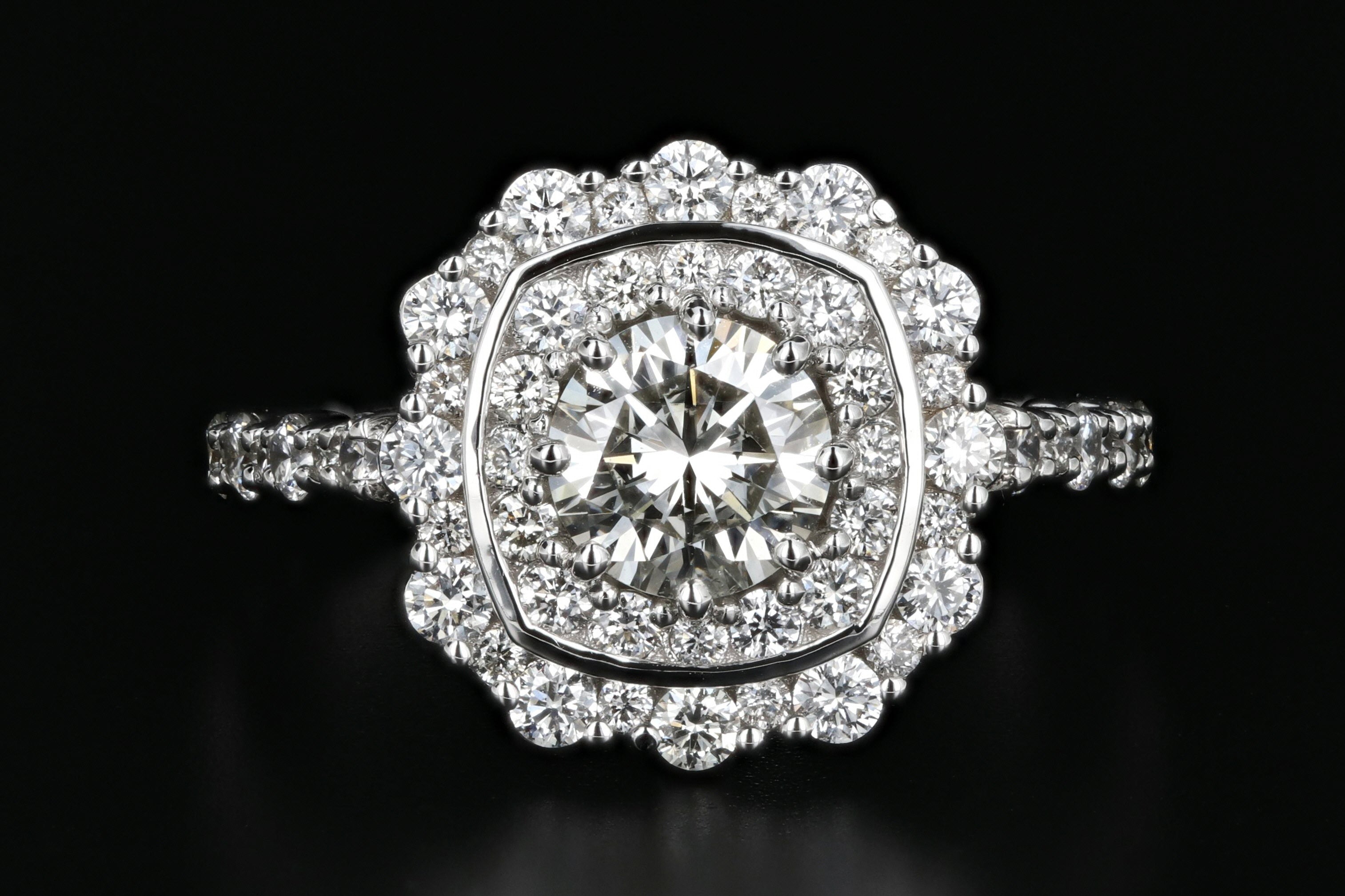 New 18K White Gold .80 Carat Diamond Halo Engagement Ring - Queen May