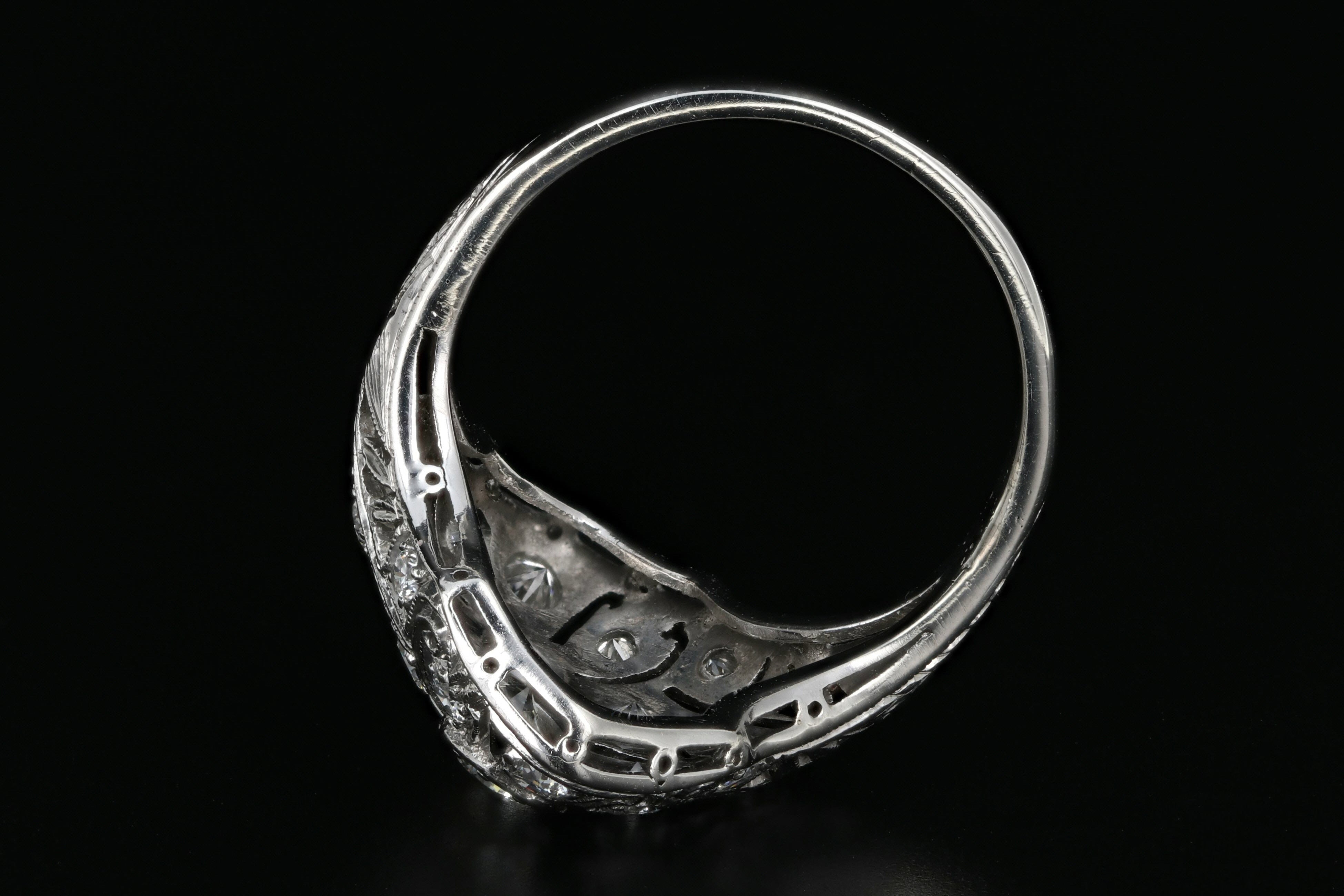 Art Deco Platinum .60 Carat Diamond Weight Total Shield Ring - Queen May