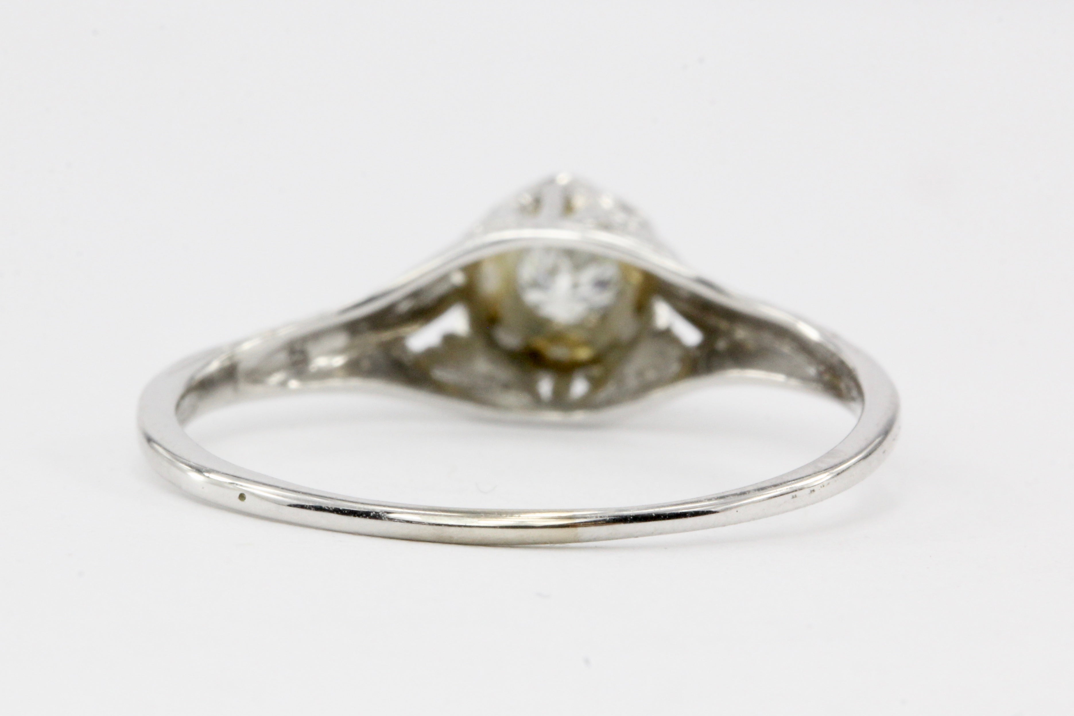Art Deco 14K White Gold .09CT Diamond Ring - Queen May