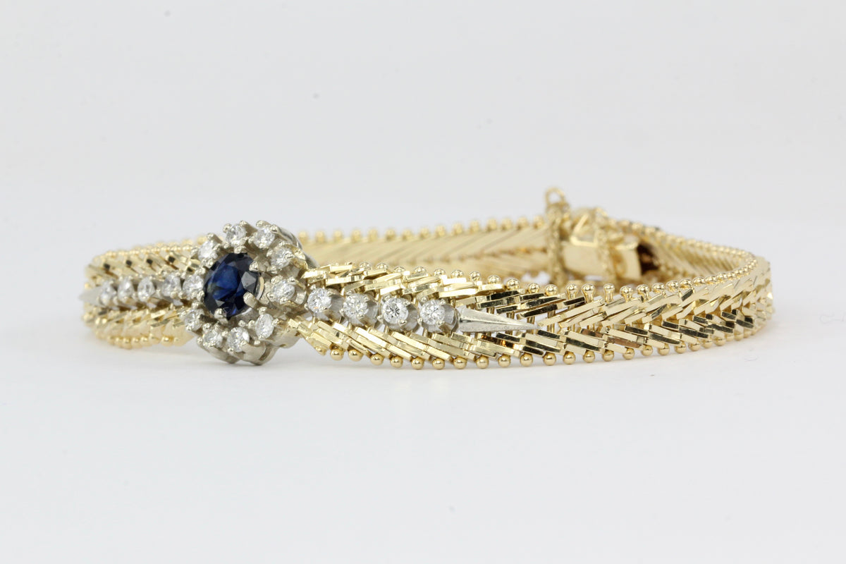 14K Yellow & White Gold Natural Sapphire and Diamond Bracelet - Queen May
