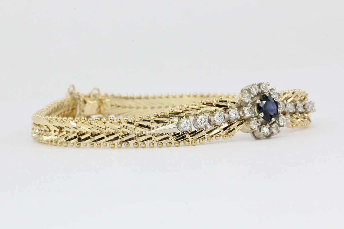 14K Yellow & White Gold Natural Sapphire and Diamond Bracelet - Queen May