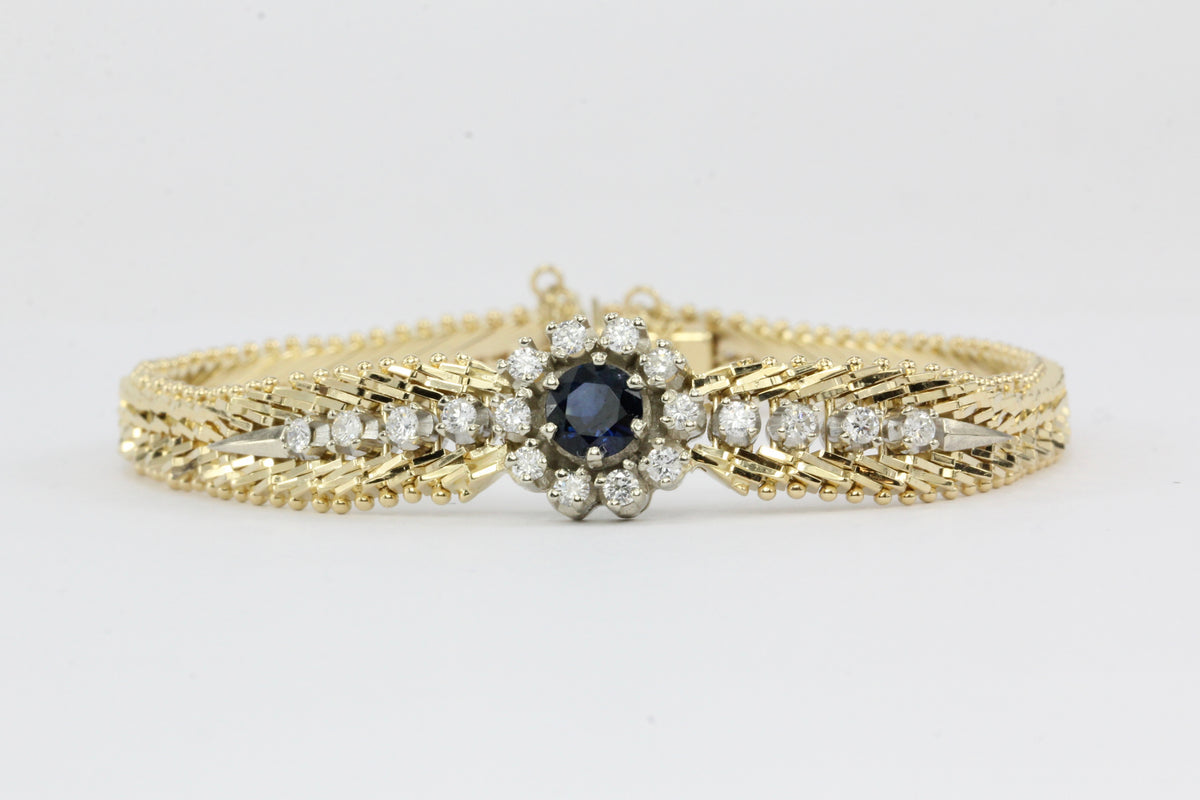 14K Yellow & White Gold Natural Sapphire and Diamond Bracelet - Queen May