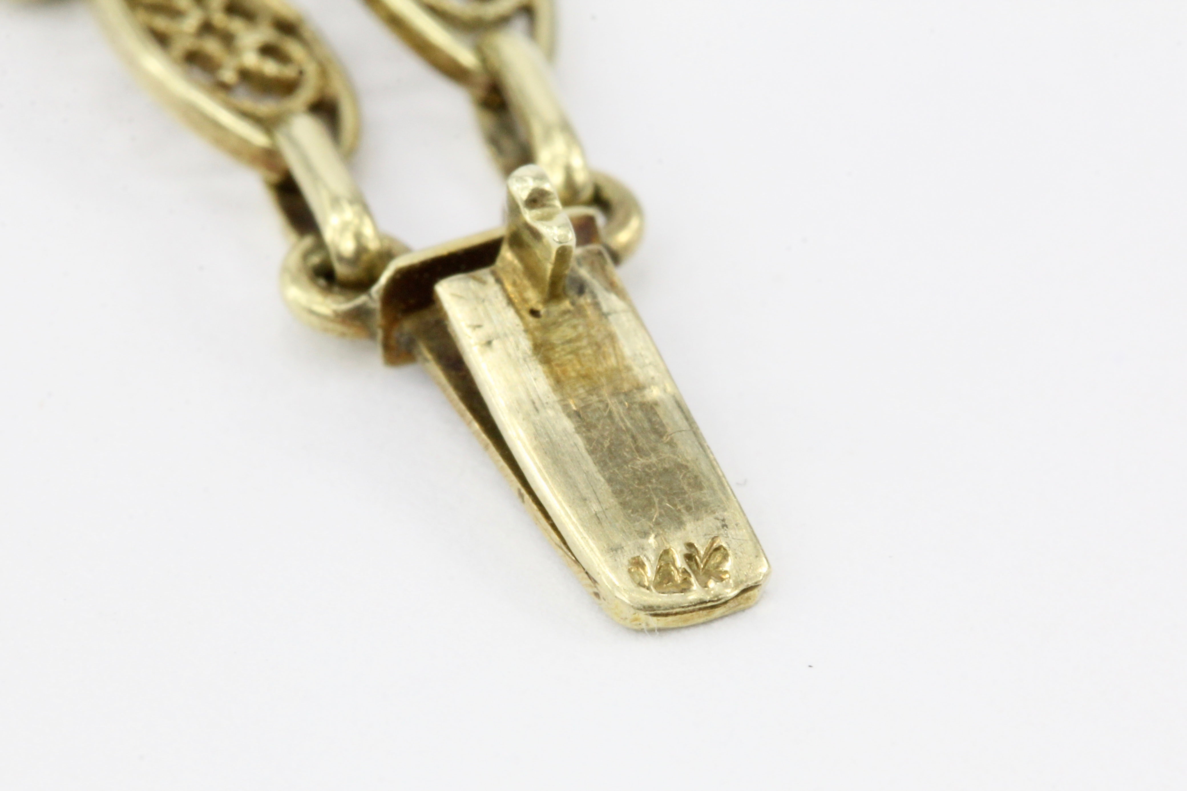 14K Yellow Gold Victorian Style 12 CTW Blue Zircon with Seed Pearl Bracelet - Queen May