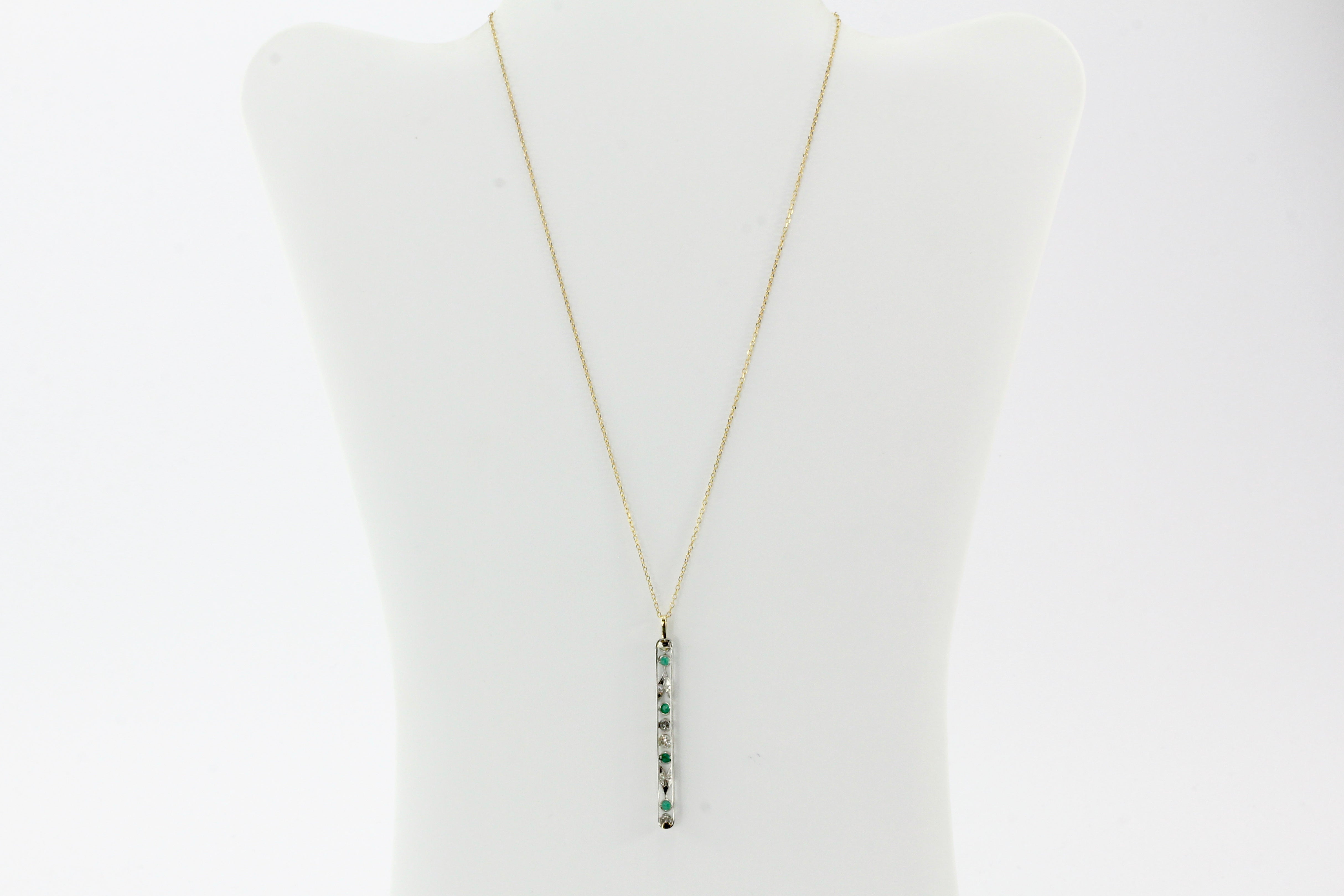Art Deco Platinum Brooch Conversion Diamond and Emerald Necklace - Queen May