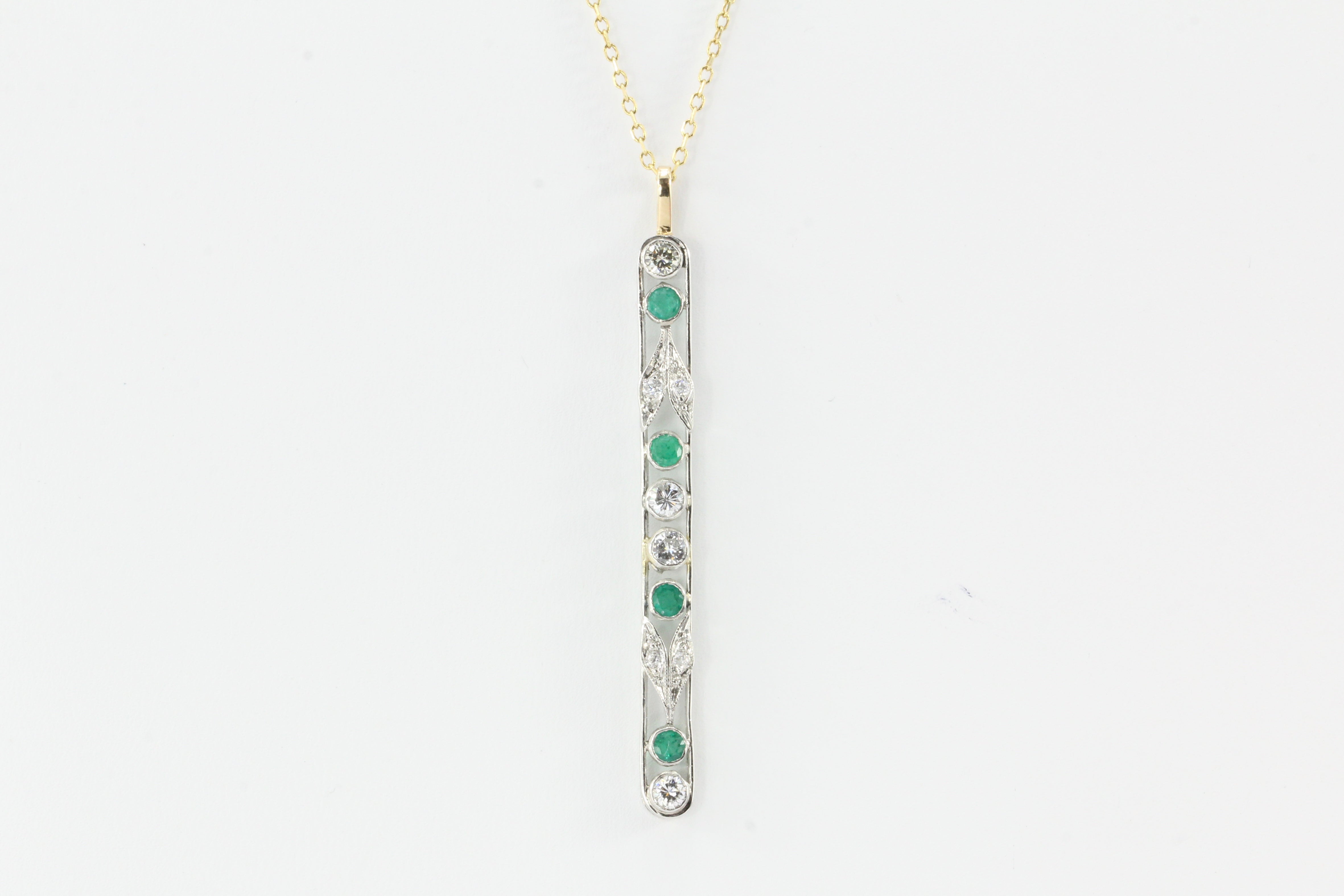 Art Deco Platinum Brooch Conversion Diamond and Emerald Necklace - Queen May