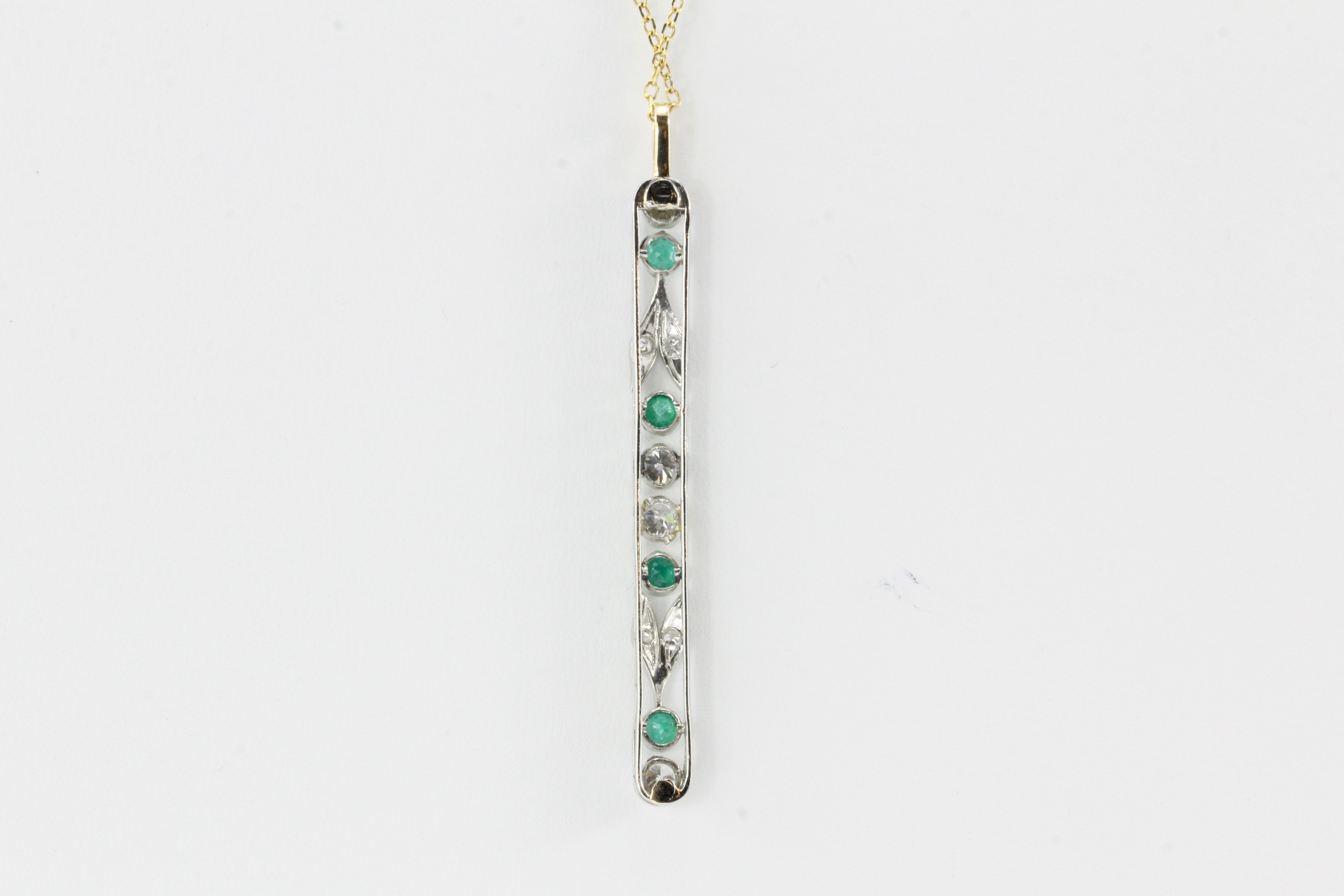 Art Deco Platinum Brooch Conversion Diamond and Emerald Necklace - Queen May