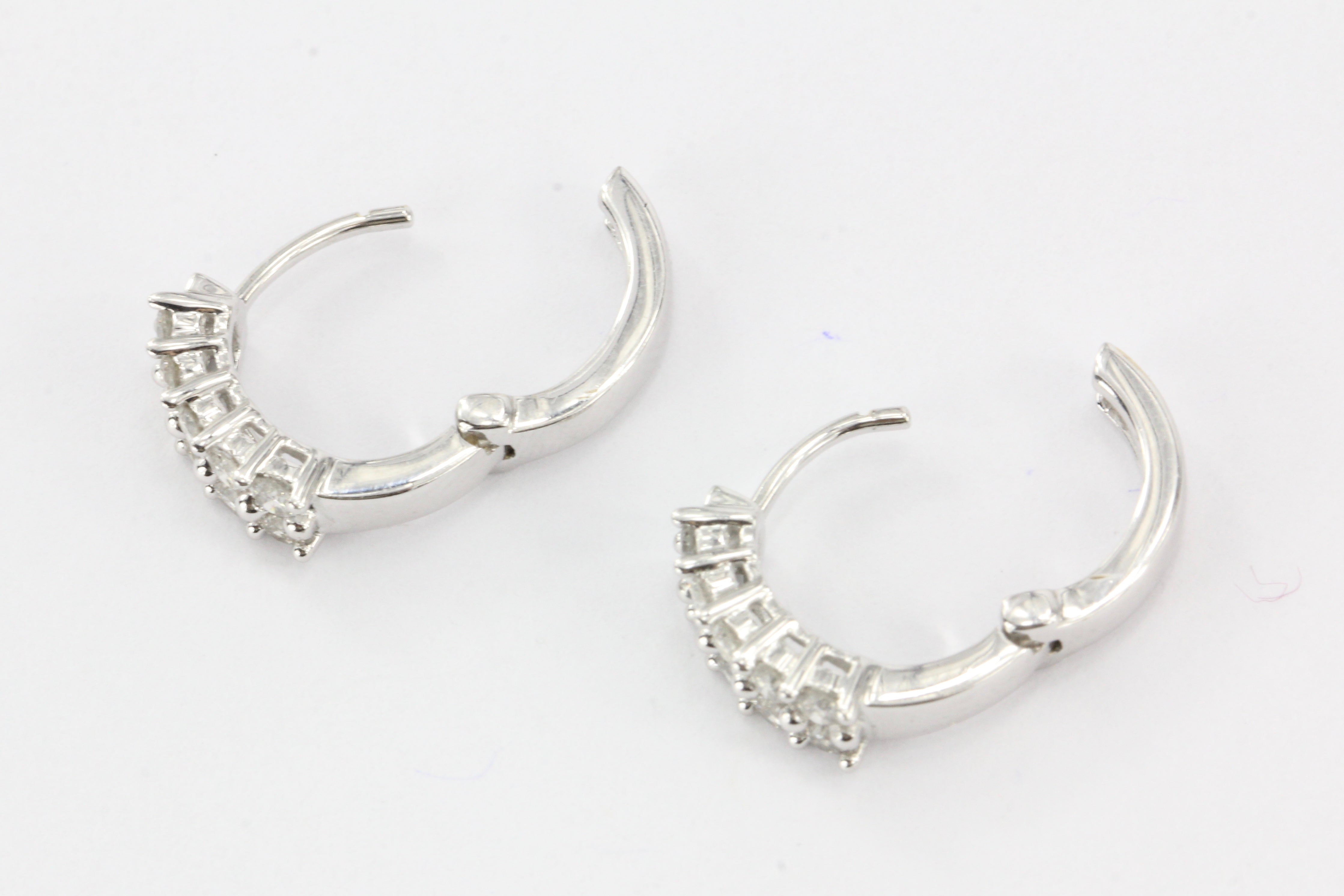 18K White Gold .50 CTW Diamond Huggie Hoop Earrings - Queen May