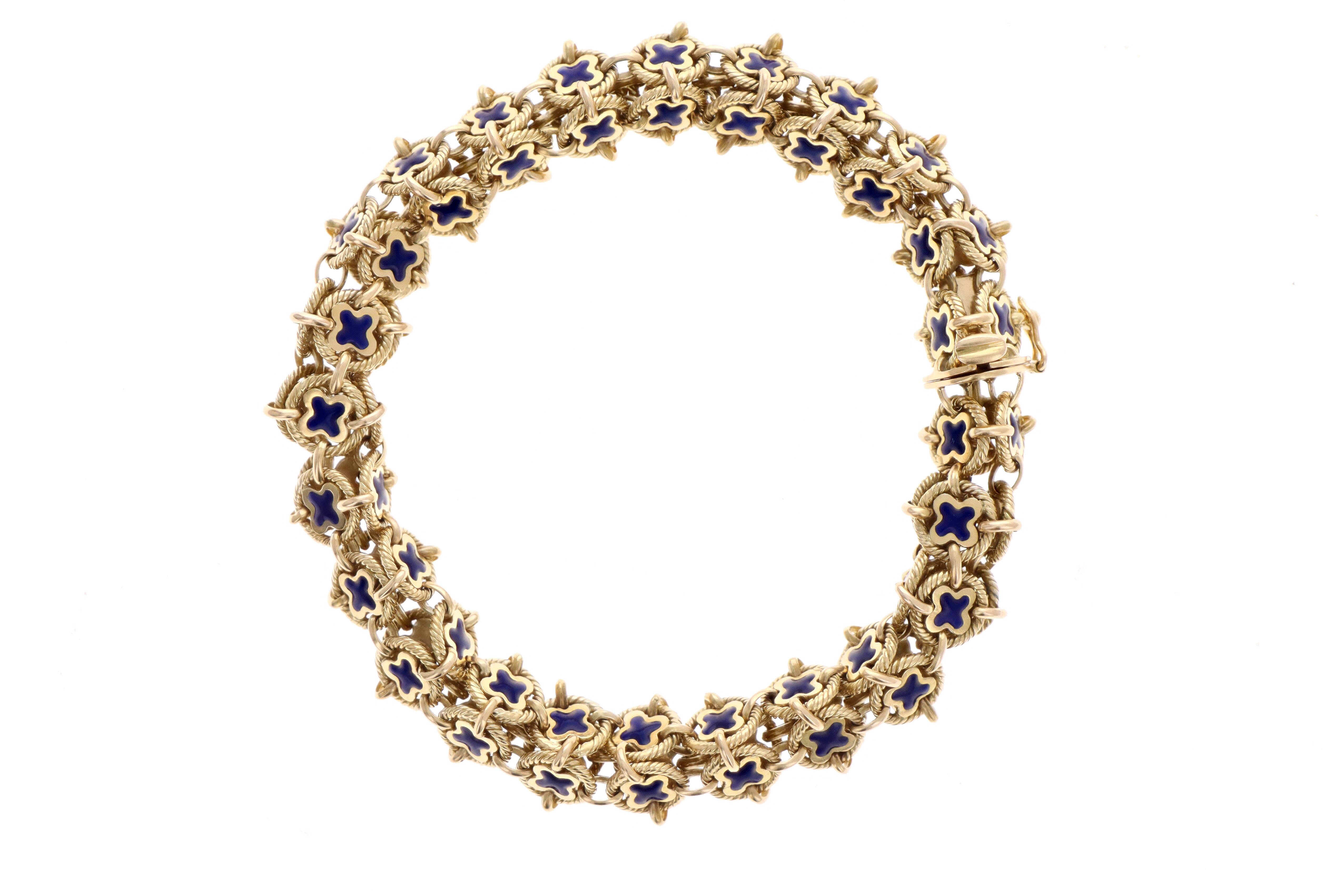 Italian Mid-Century 18K Yellow Gold & Enamel Bracelet - Queen May