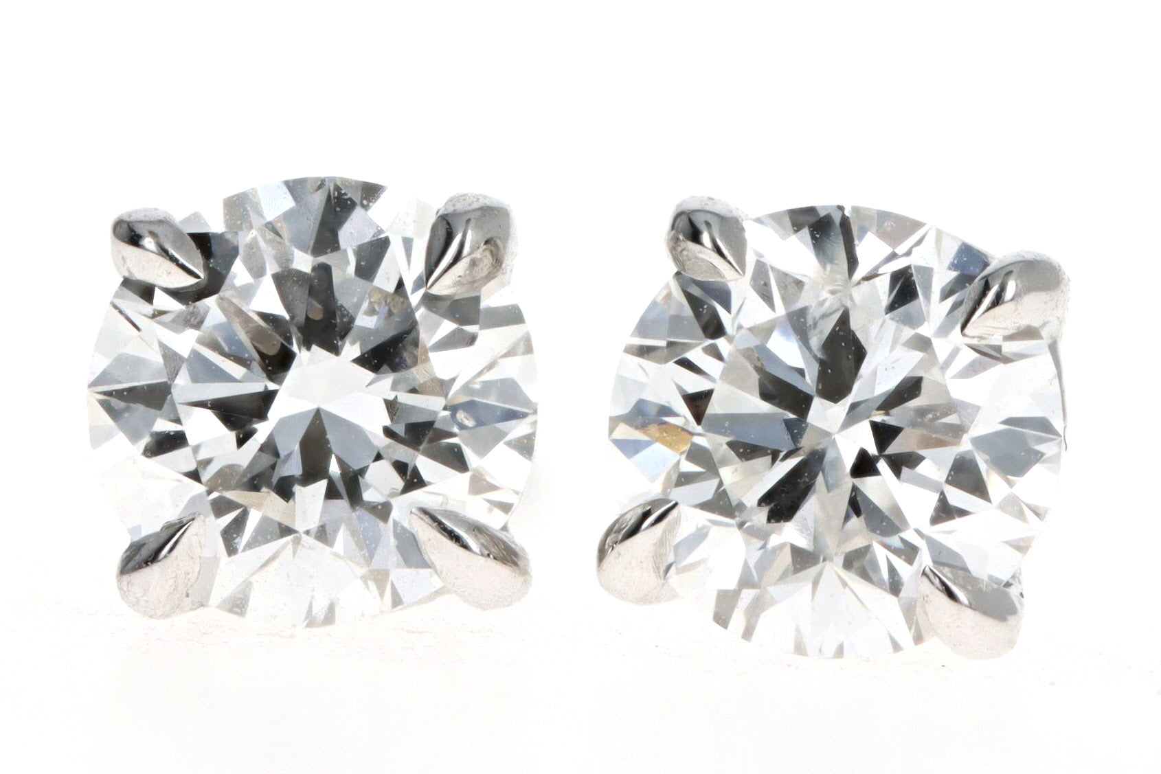 14K White Gold .90 Carat Total Weight Round Diamond Stud Earrings - Queen May