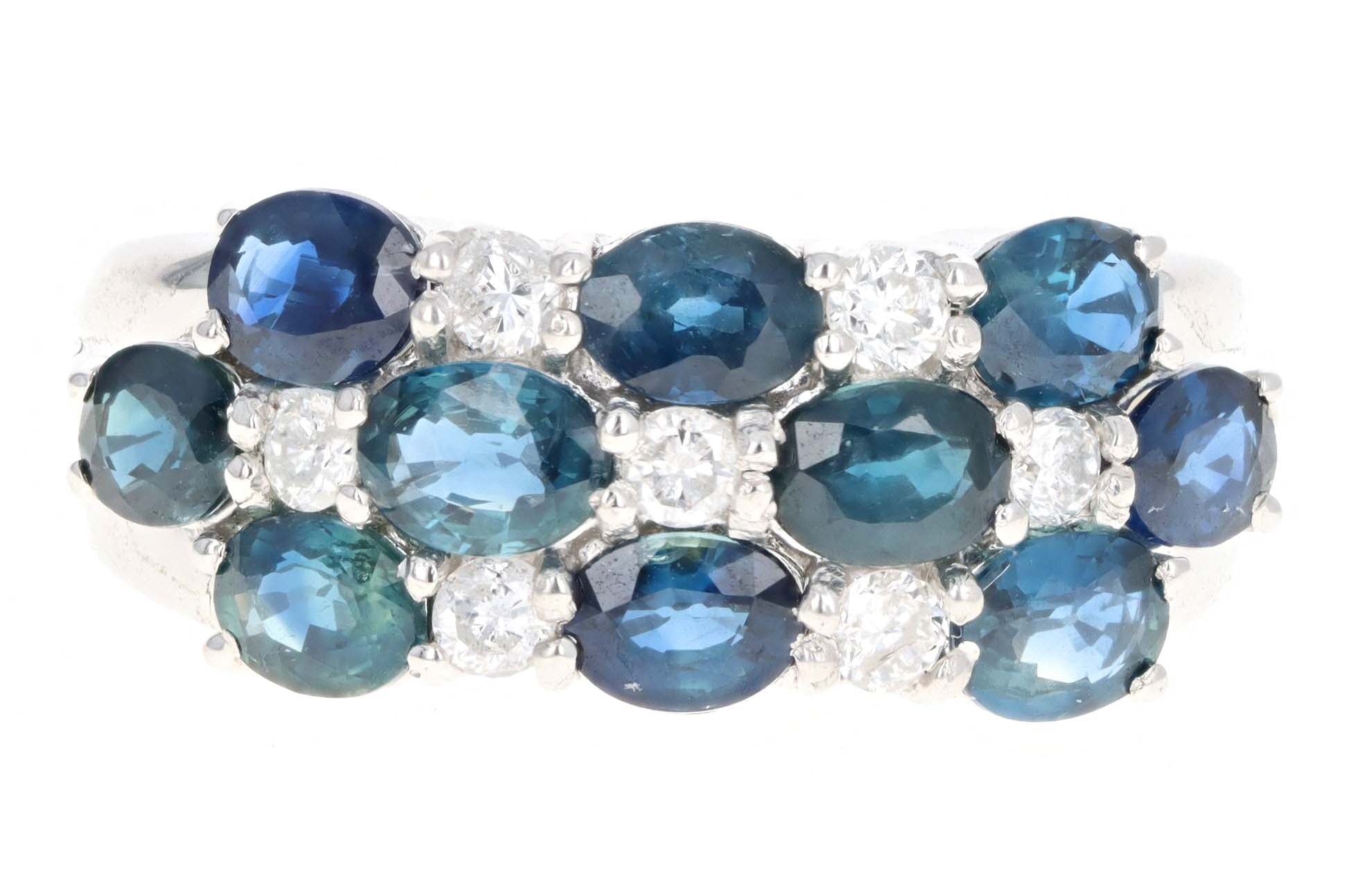 Platinum 2.22 Carat Oval Natural Sapphire & Diamond Band - Queen May