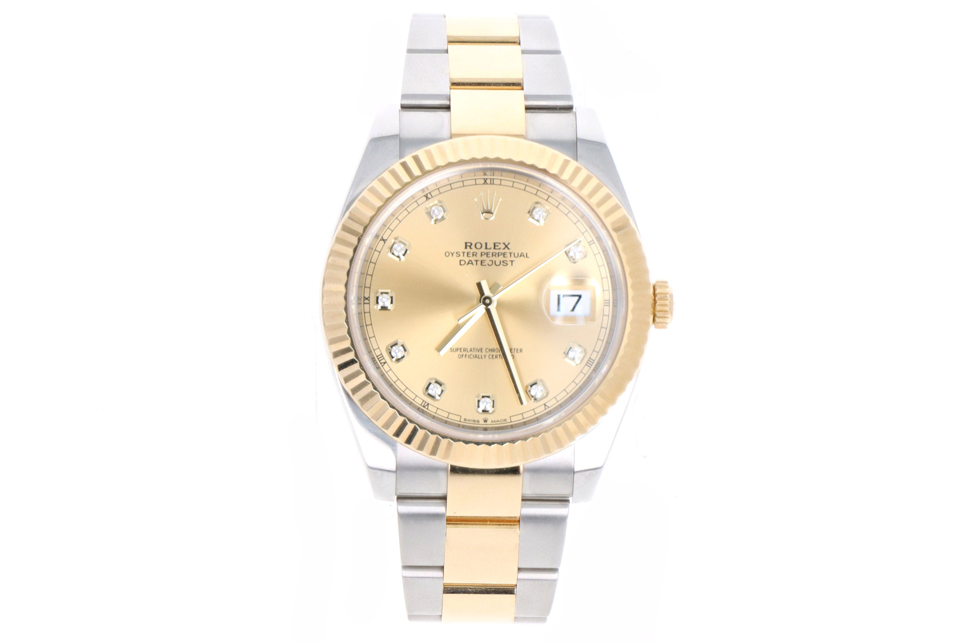 Rolex Datejust 41mm Two Tone Yellow Gold Oyster Bracelet Champagne Diamond Dial Model 126333 - Queen May