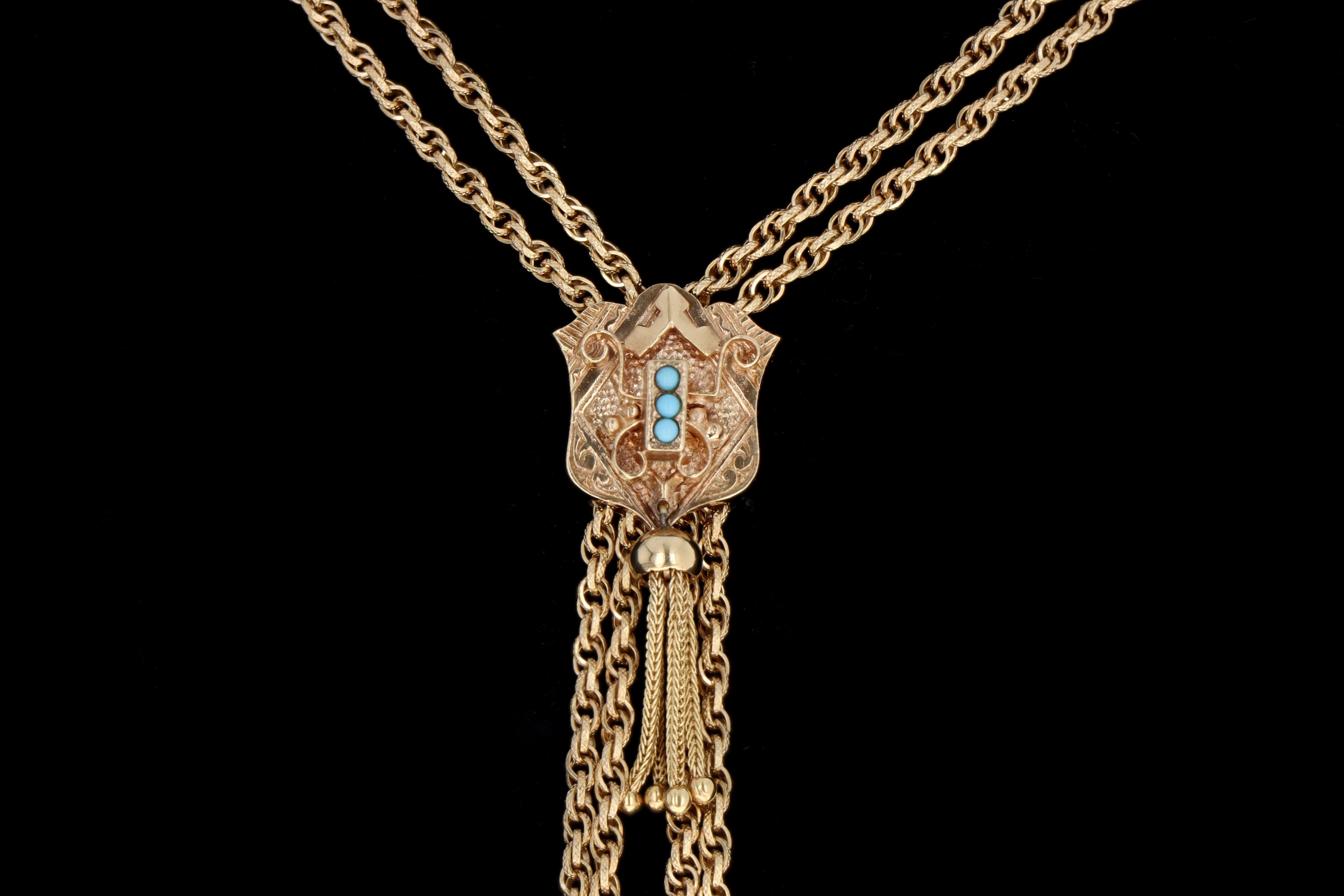 Victorian Revival 14K Yellow Gold Turquoise Lariat Necklace - Queen May