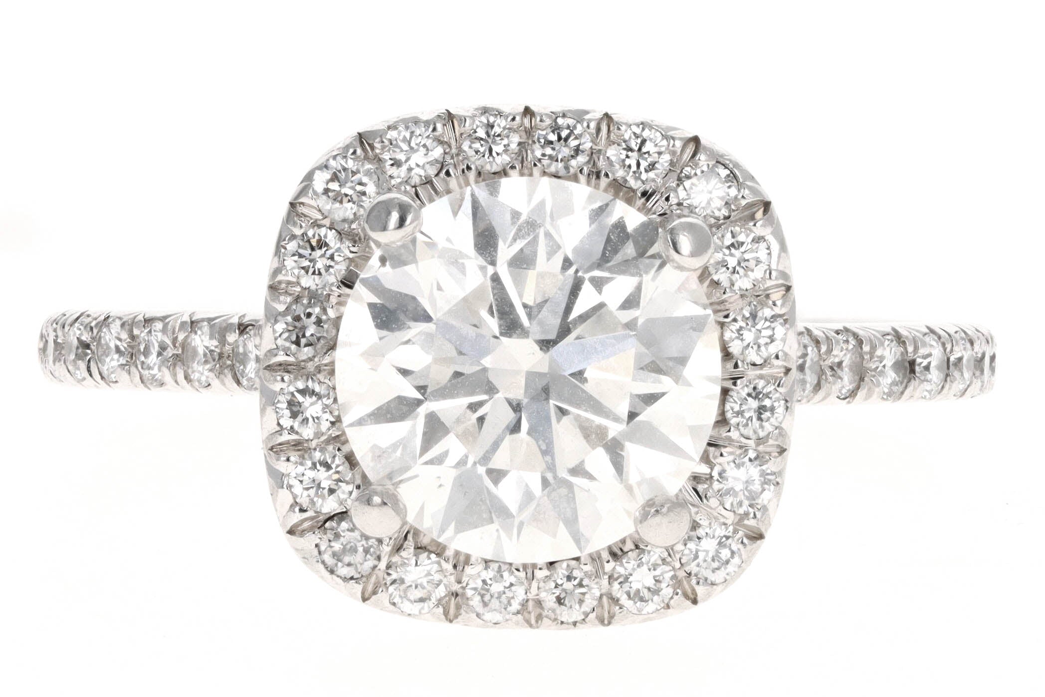 Platinum 2.12 Carat Round Brilliant Diamond Halo Engagement Ring GIA Certified - Queen May