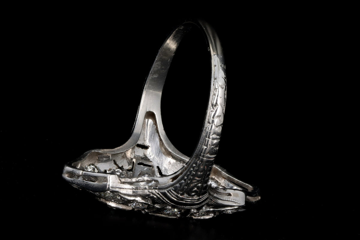Art Deco Platinum 1 Carat Total Weight Transition Cut Diamond Shield Ring - Queen May