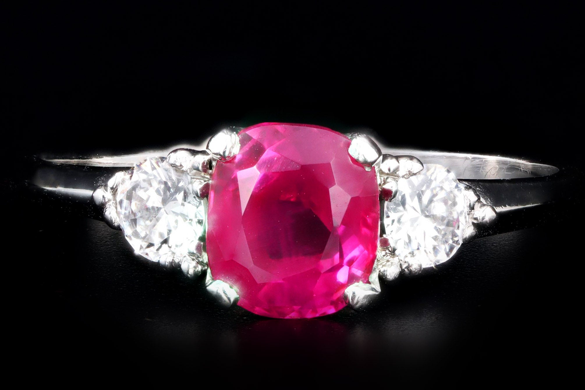 Platinum 1.45 Carat Cushion Cut Natural No Heat Burma Ruby Ring AGL Certified - Queen May