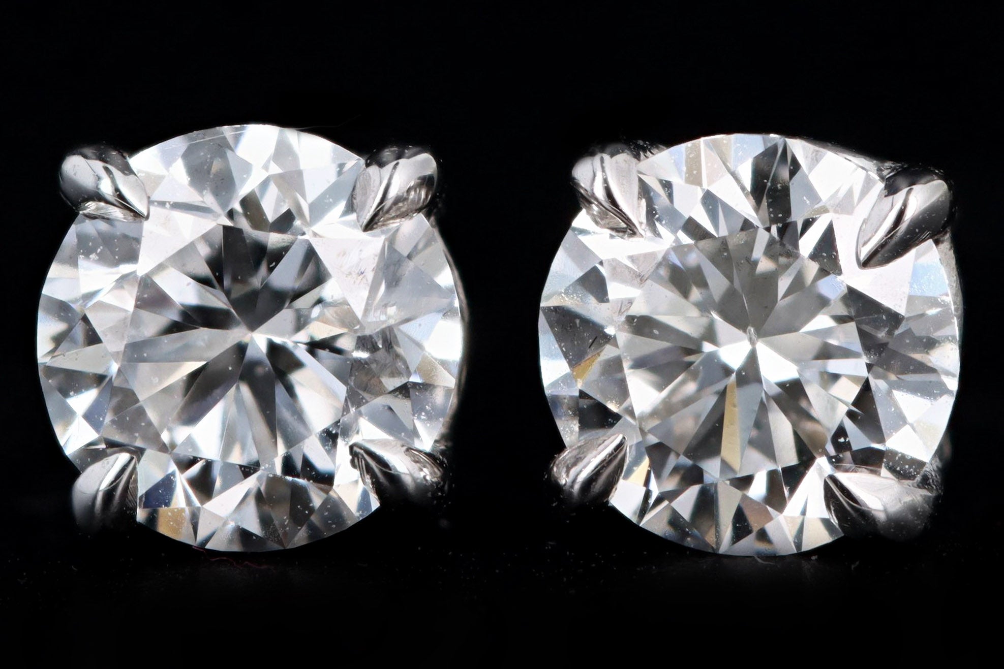14K White Gold .90 Carat Total Weight Round Diamond Stud Earrings - Queen May