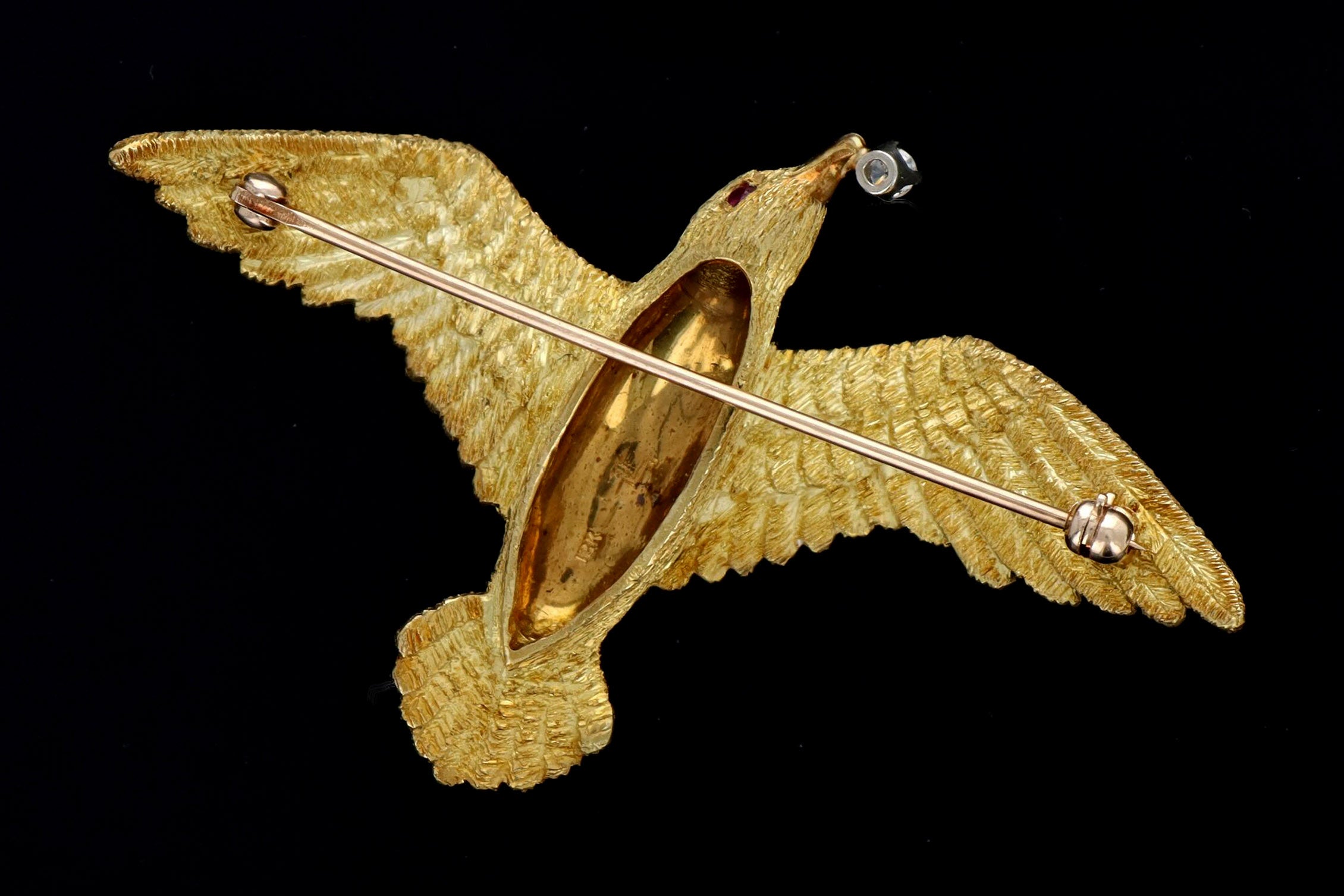 Vintage 18K Yellow Gold Diamond Dove Brooch - Queen May