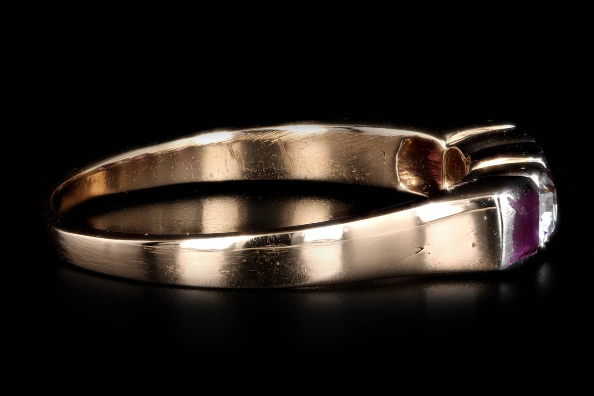 Art Deco Platinum & 18K Yellow Gold Natural Ruby & Old European Cut Diamond Band - Queen May
