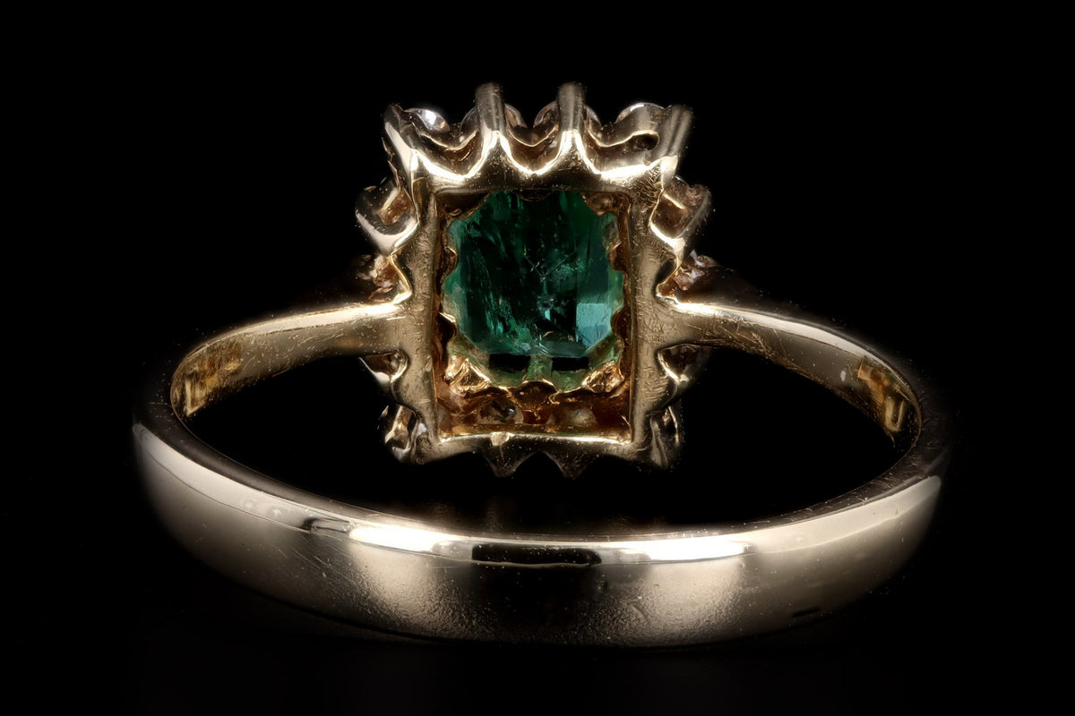14K Yellow Gold .45 Carat Natural Emerald & Diamond Halo Ring - Queen May