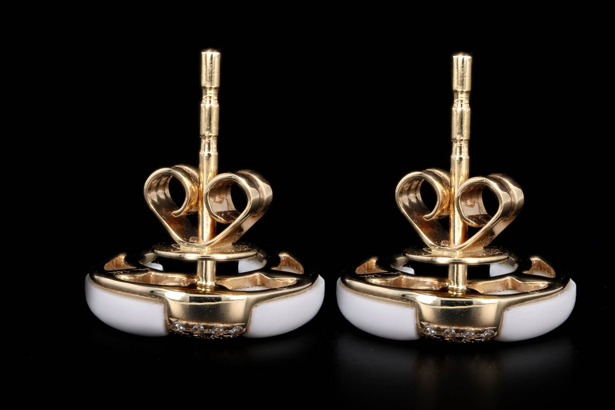 14K Yellow Gold White Onyx & Diamond Crescent Stud Earrings - Queen May