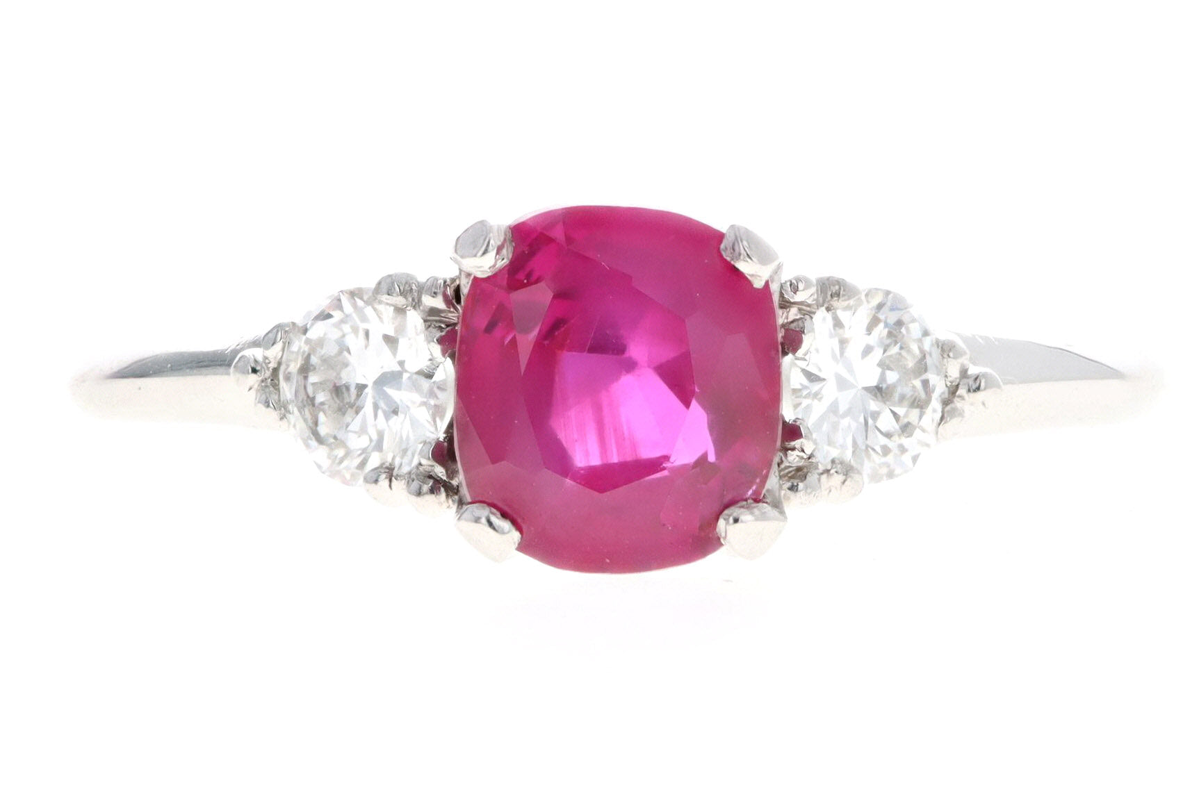 Platinum 1.45 Carat Cushion Cut Natural No Heat Burma Ruby Ring AGL Certified - Queen May