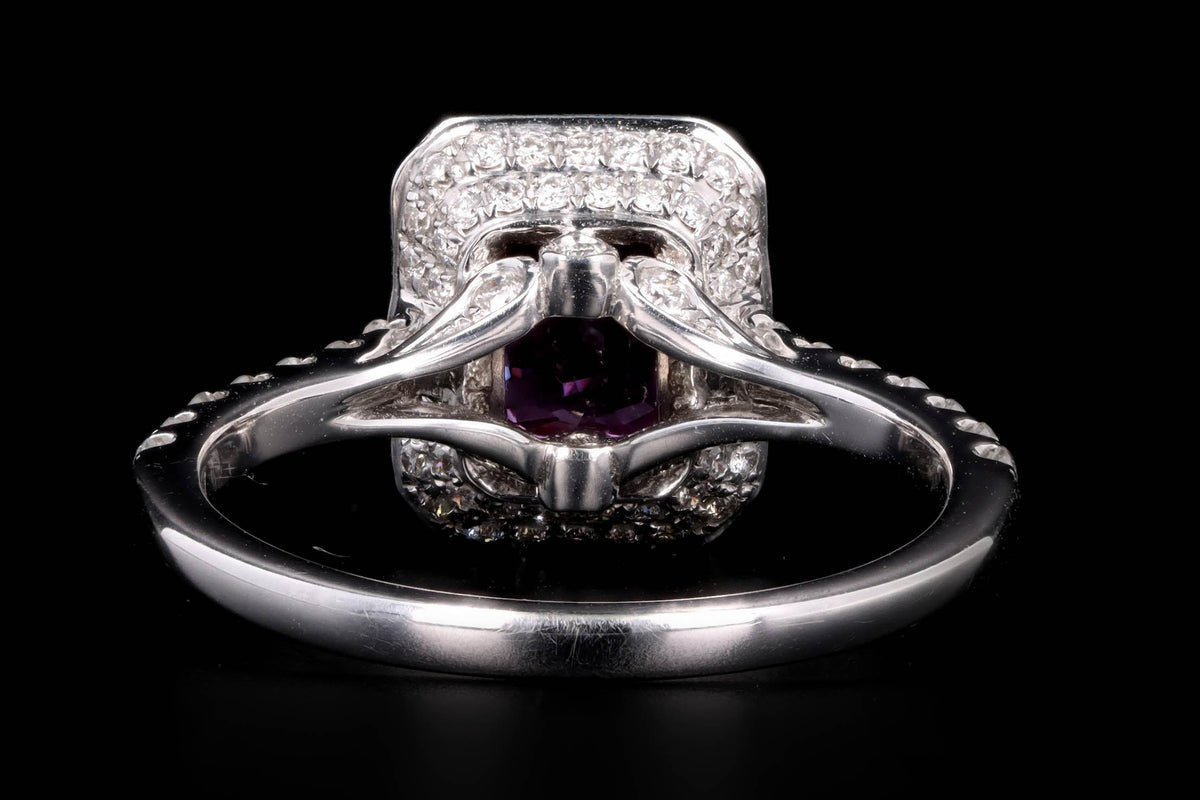 18K White Gold 1.74 Carat Natural Pink Sapphire & Diamond Halo Ring - Queen May