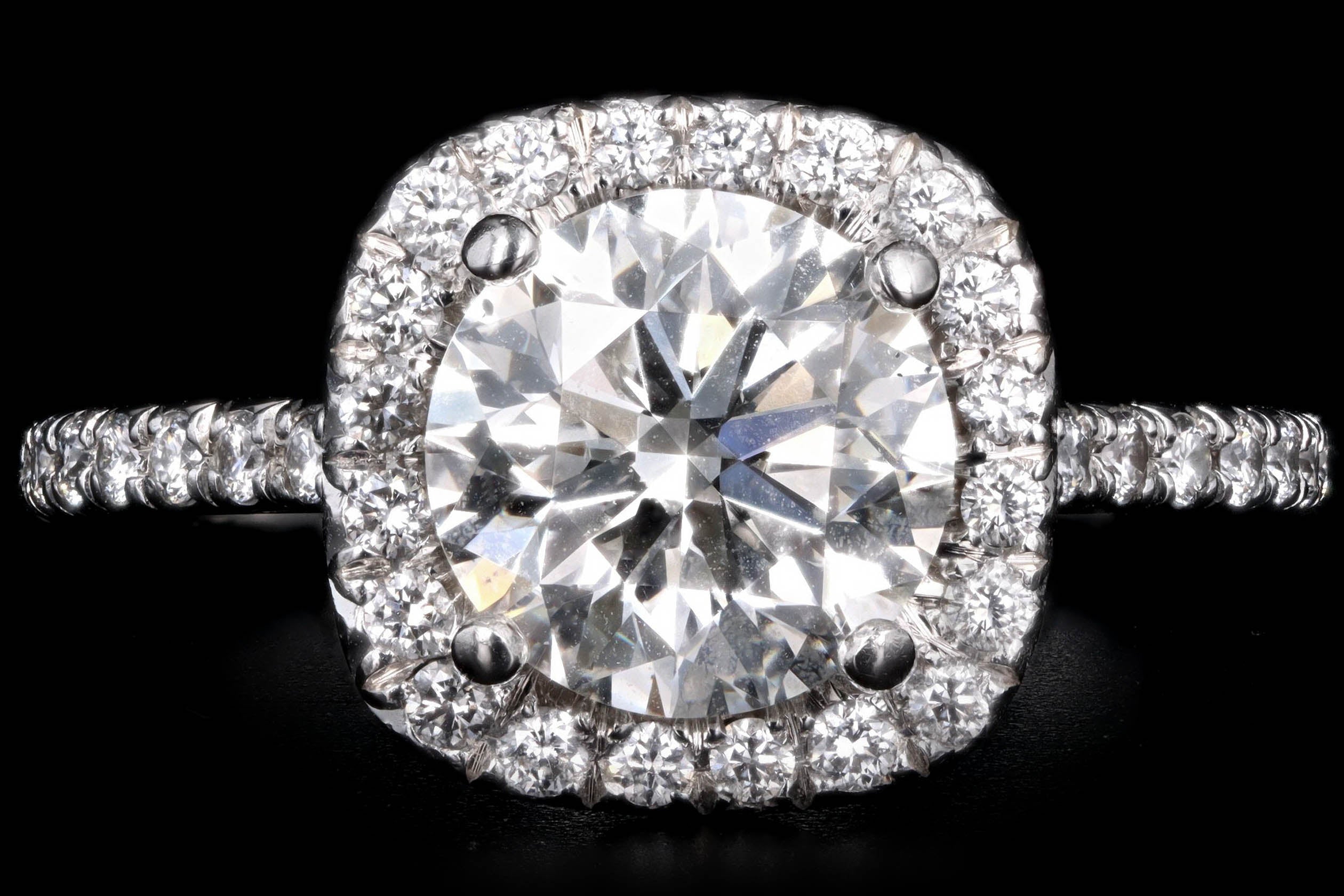 Platinum 2.12 Carat Round Brilliant Diamond Halo Engagement Ring GIA Certified - Queen May