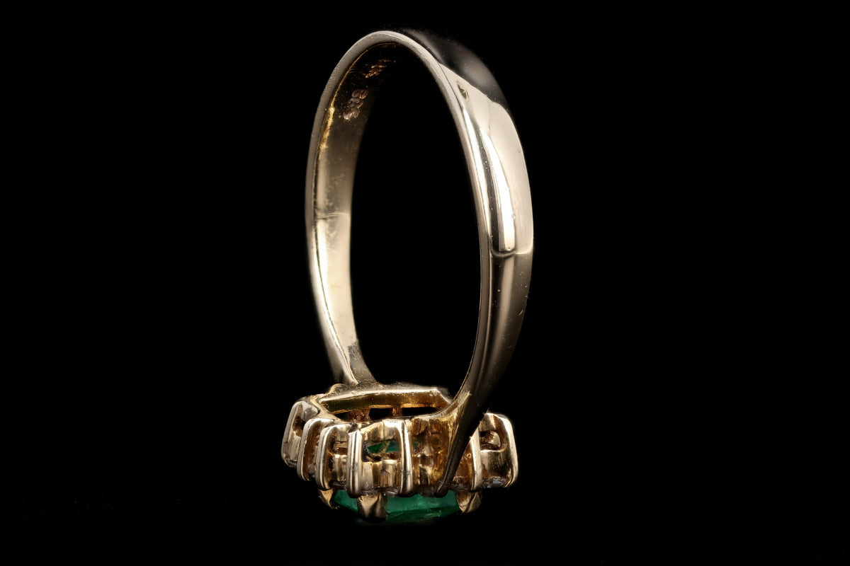 14K Yellow Gold .45 Carat Natural Emerald & Diamond Halo Ring - Queen May