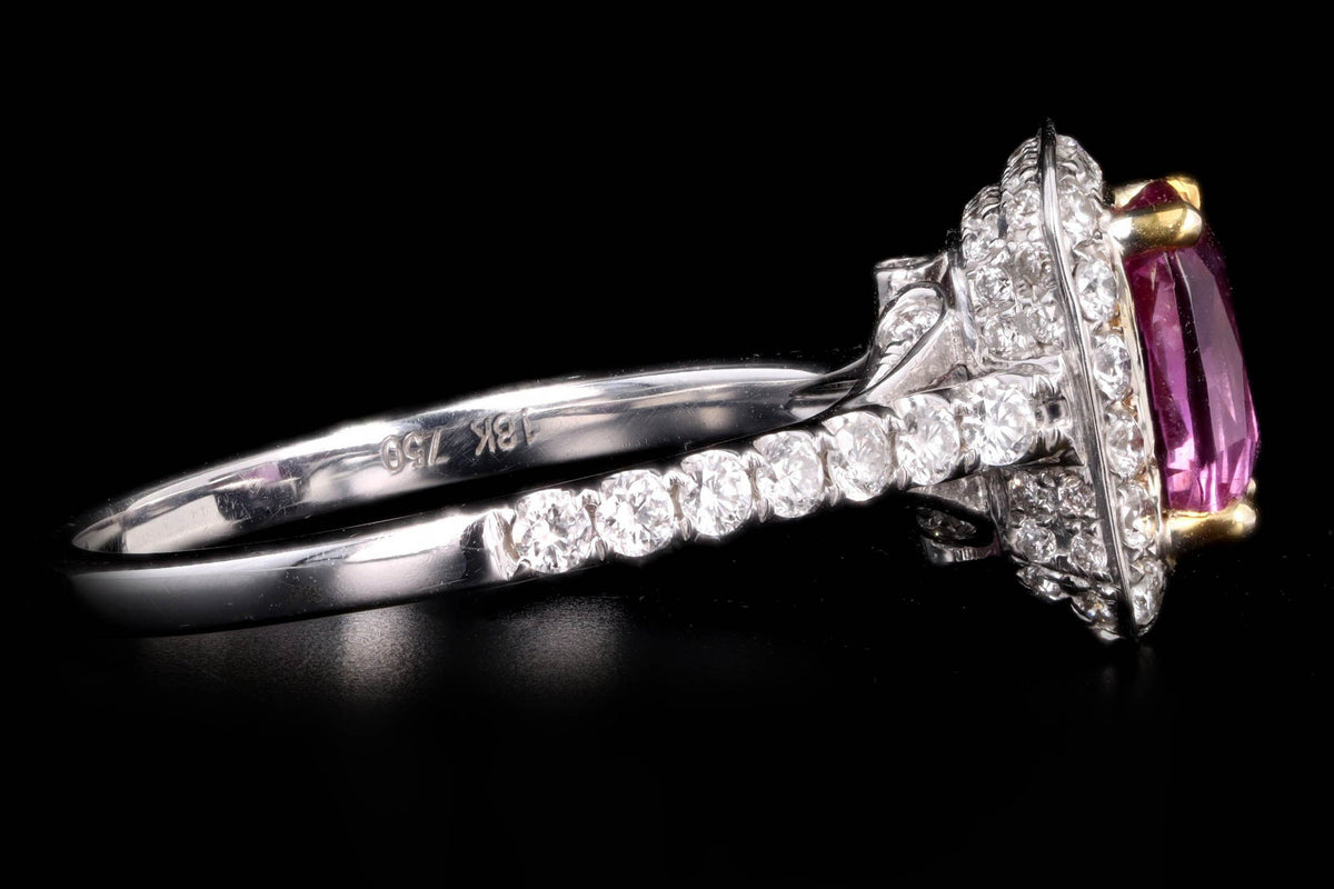 18K White Gold 1.74 Carat Natural Pink Sapphire & Diamond Halo Ring - Queen May