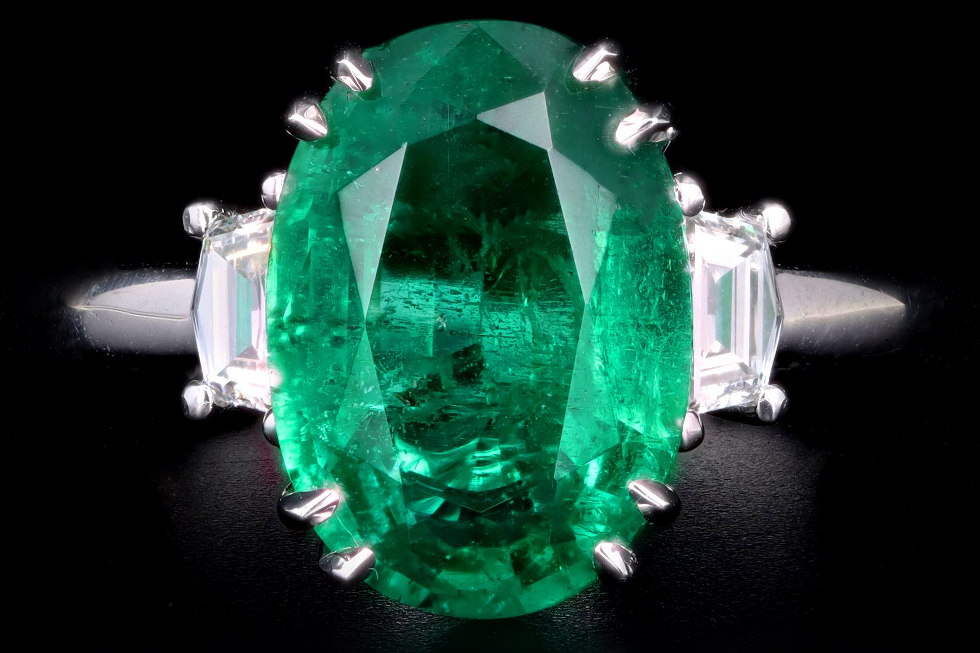 Platinum 3.50 Carat Oval Natural Zambian Emerald & Diamond Ring - Queen May