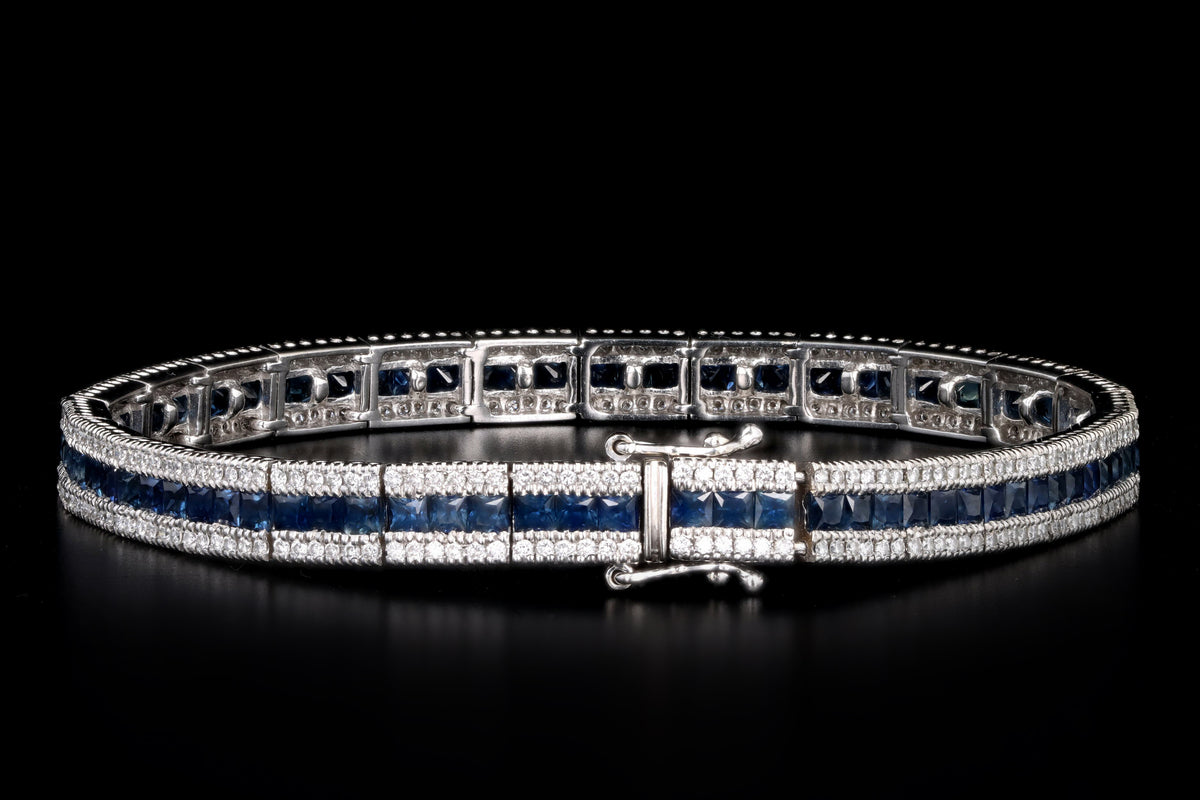 18K White Gold Natural Sapphire & Diamond Line Bracelet - Queen May