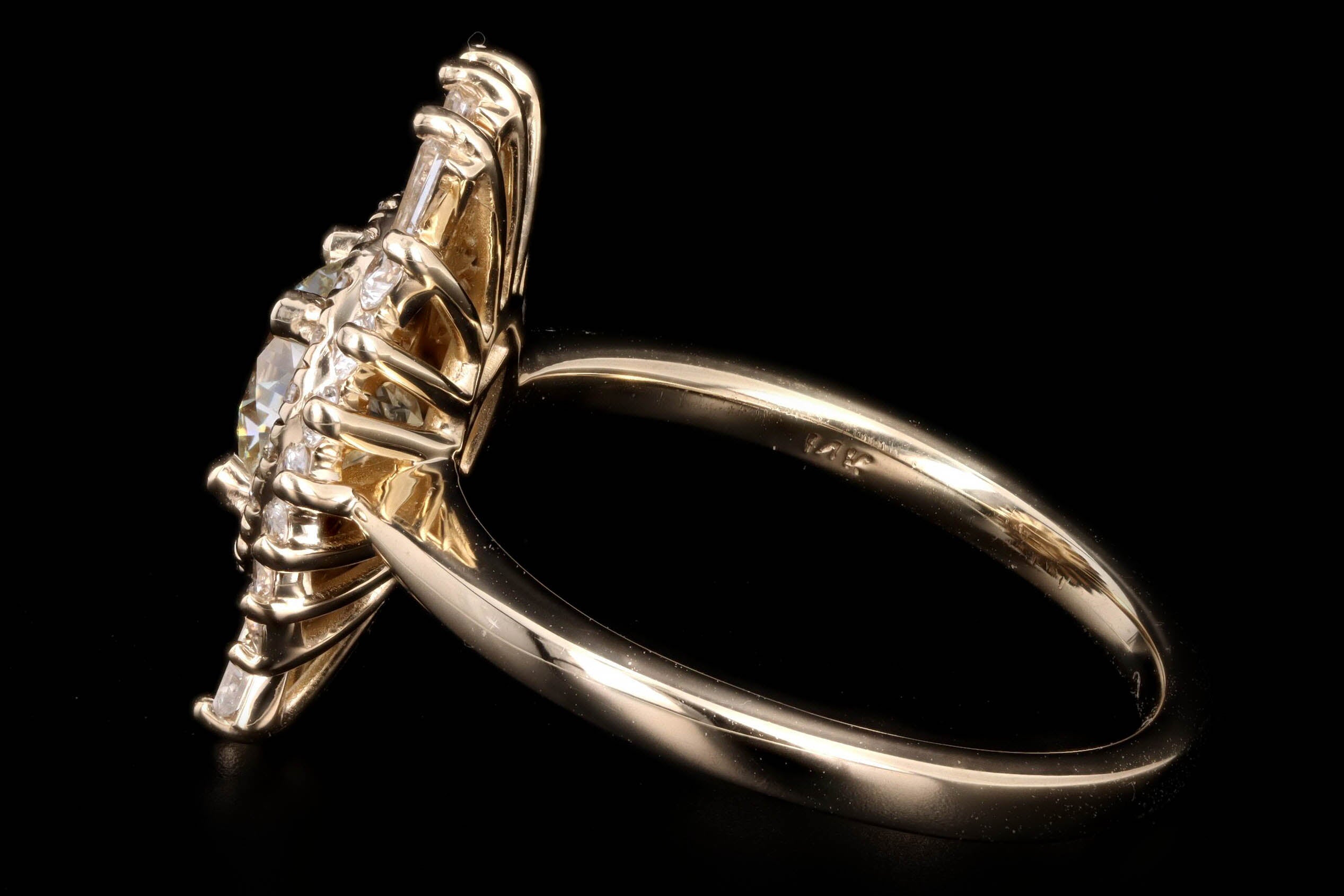 New 14K Yellow Gold 1.01 Carat Round Diamond Fan Engagement Ring - Queen May