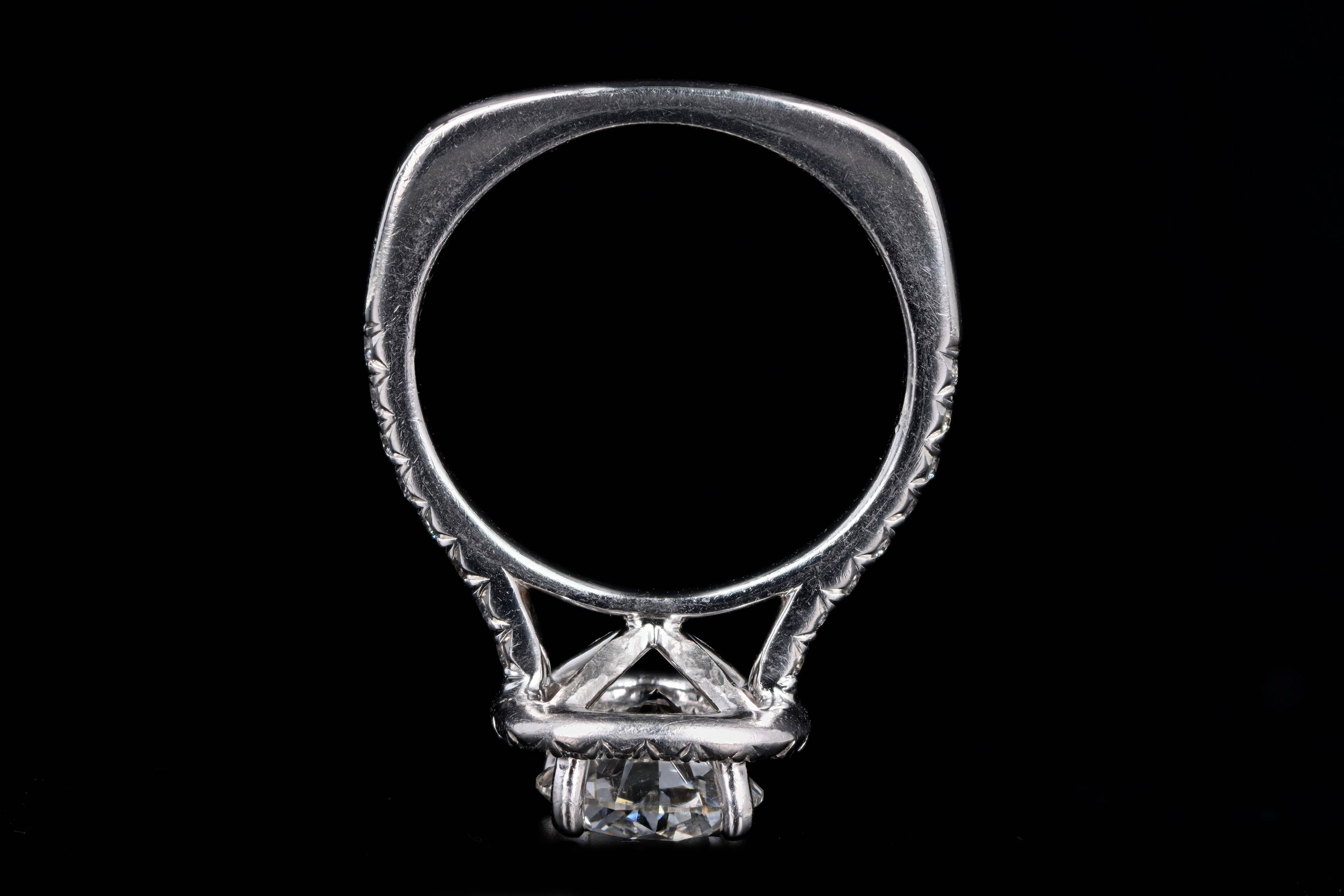 Platinum 2.12 Carat Round Brilliant Diamond Halo Engagement Ring GIA Certified - Queen May
