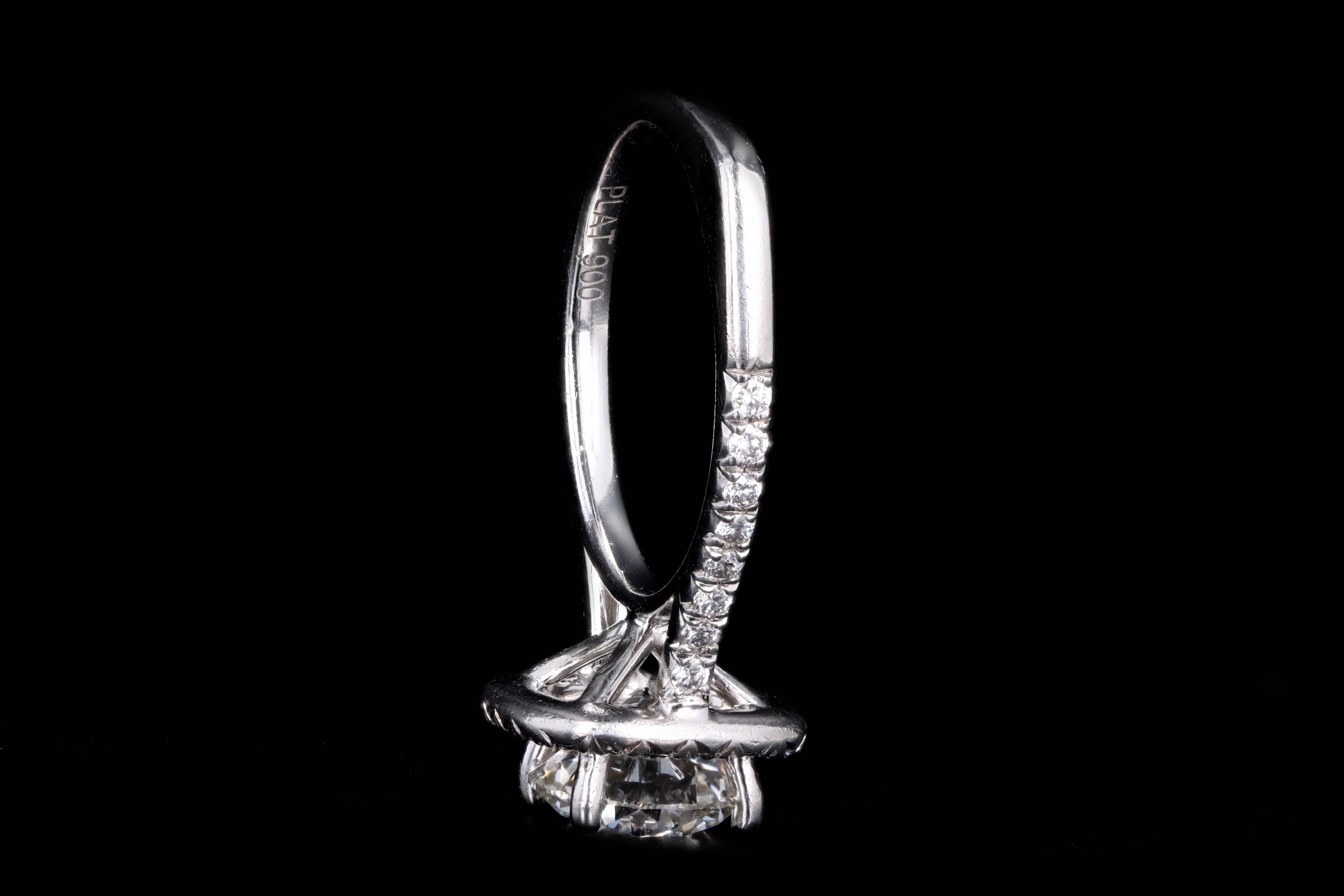 Platinum 2.12 Carat Round Brilliant Diamond Halo Engagement Ring GIA Certified - Queen May