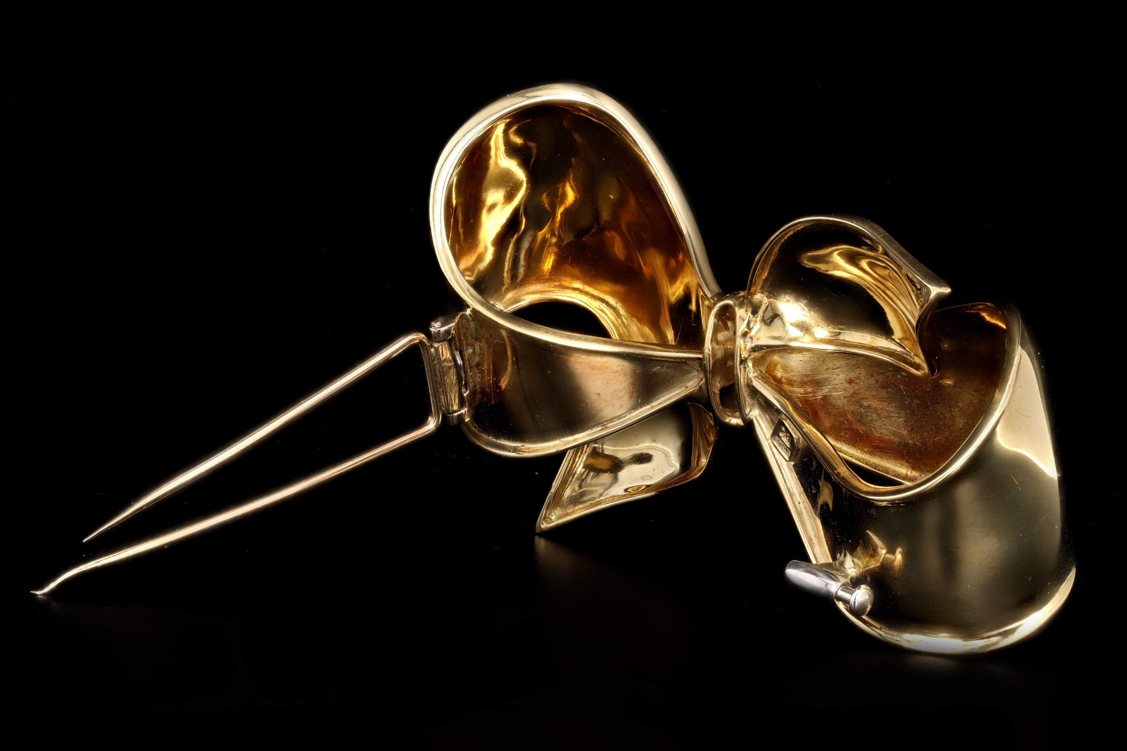 Vintage 18K Yellow Gold Diamond Bow Brooch - Queen May
