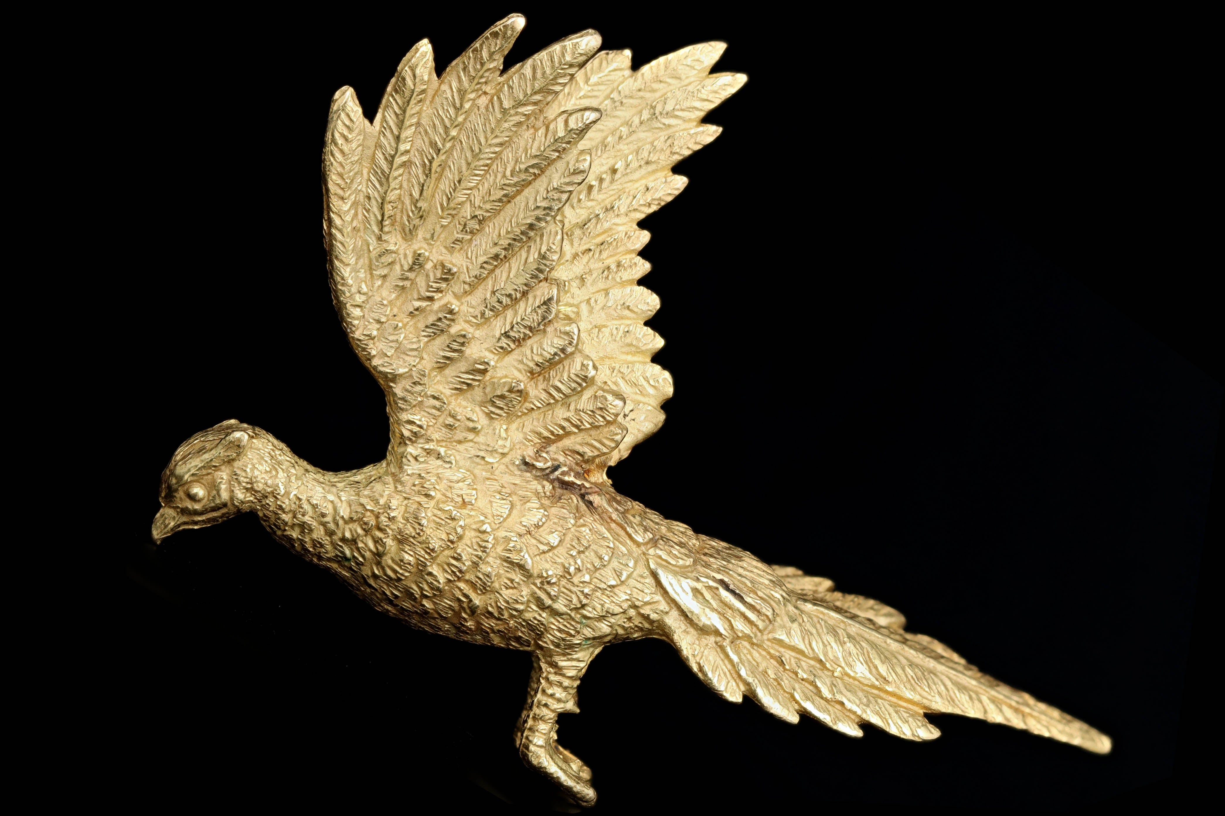 Vintage 18K Yellow Gold Pheasant Brooch - Queen May