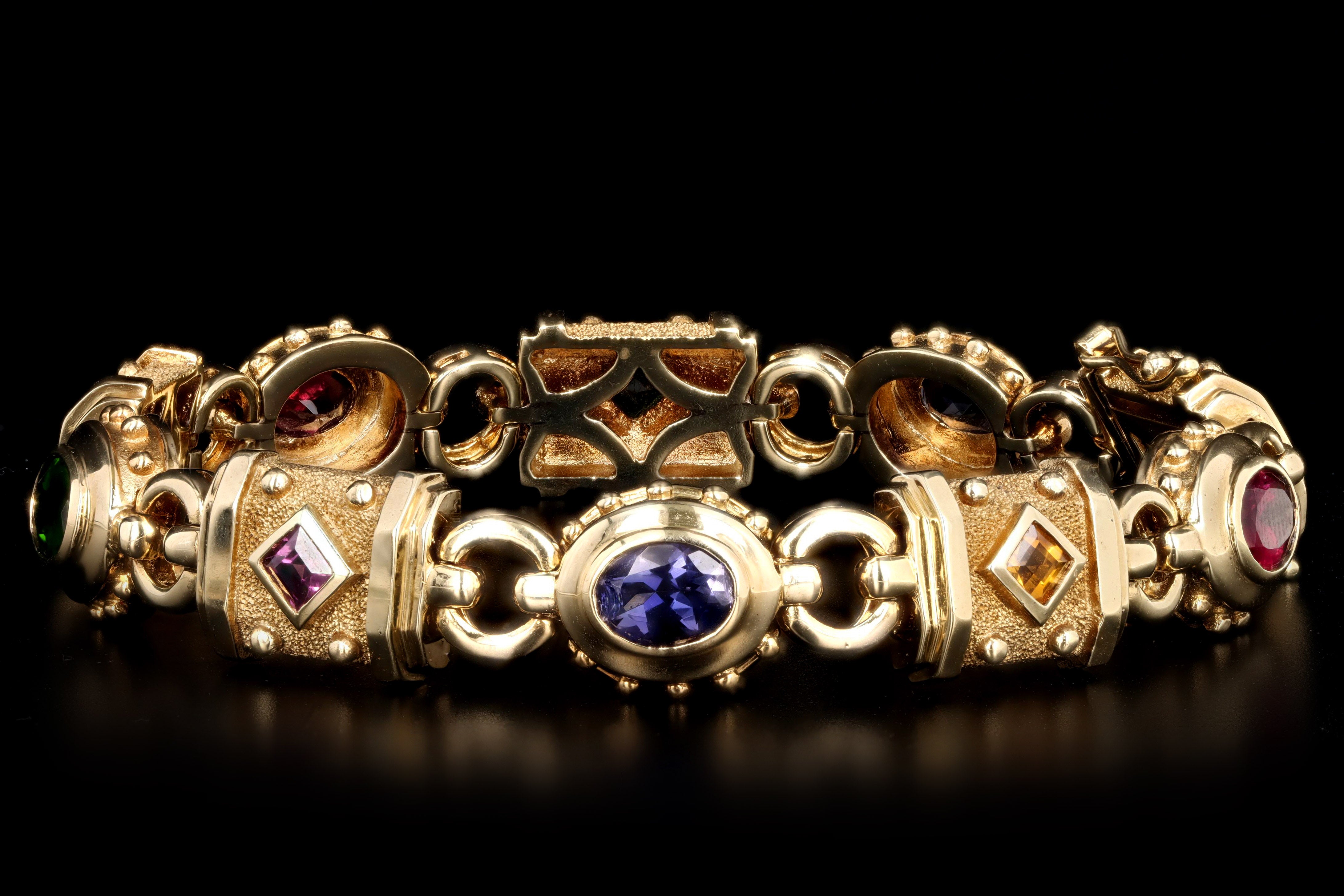 Vintage 14K Yellow Gold Multi Gem Link Bracelet - Queen May