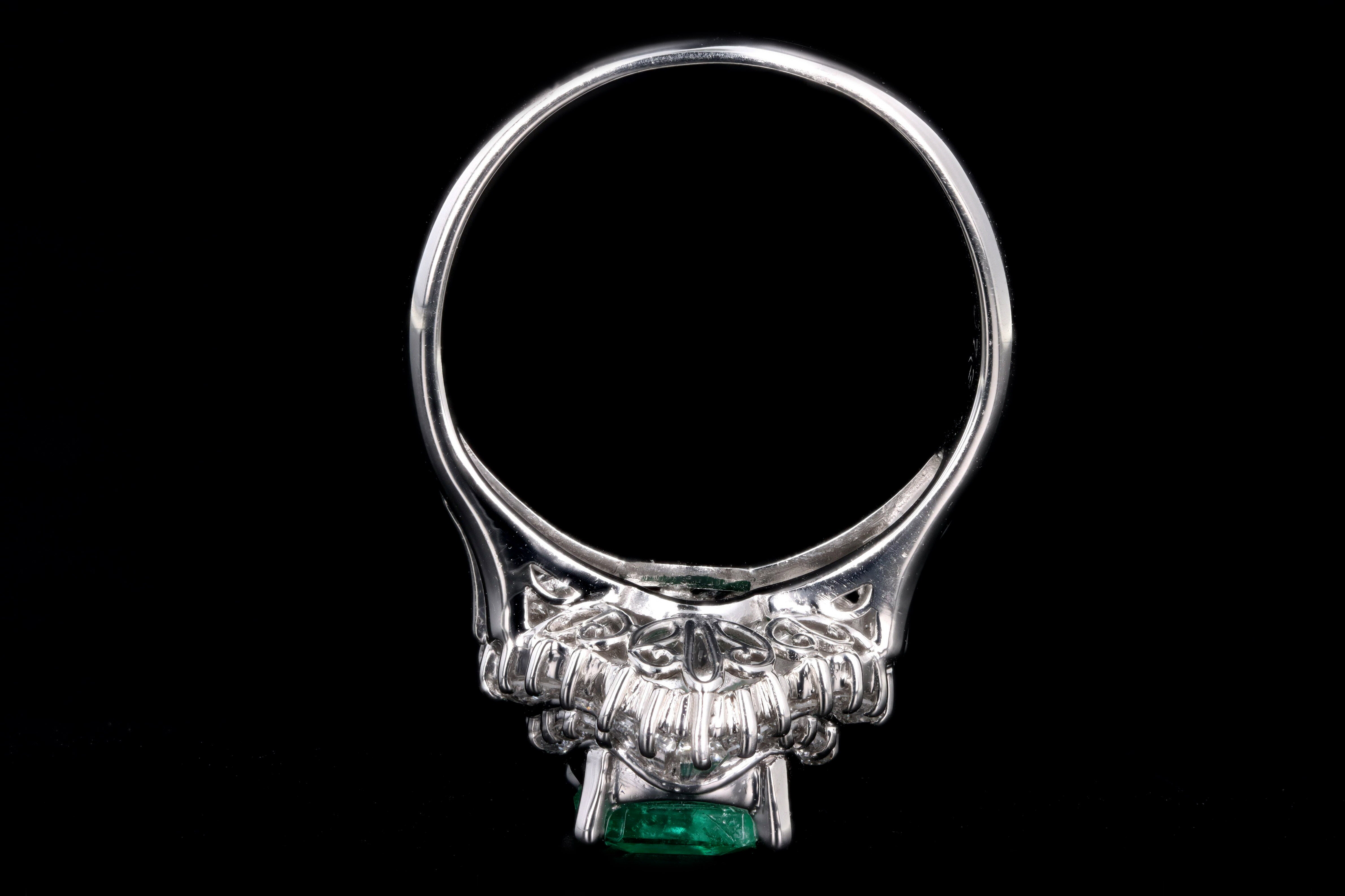 Retro Platinum 1.28 Carat Emerald & Diamond Fan Ring - Queen May