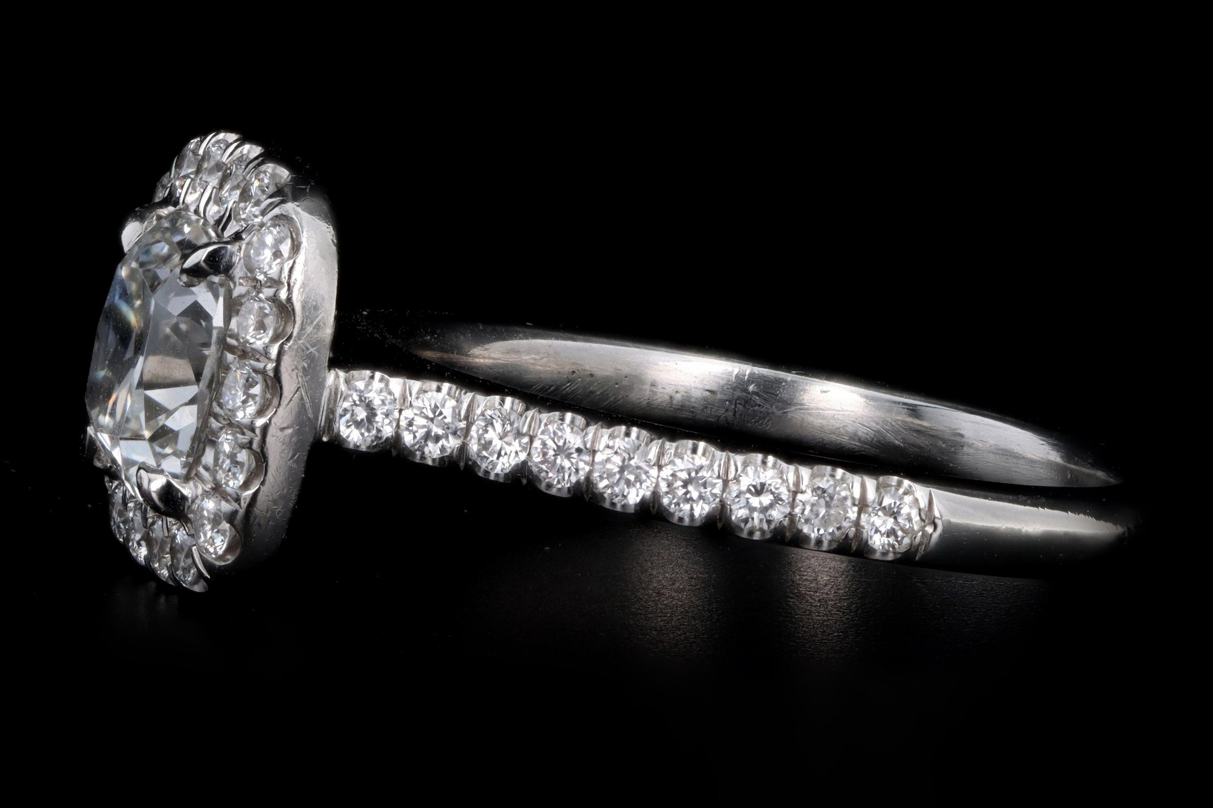 Platinum .99 Carat Cushion Cut Diamond Halo Engagement Ring GIA Certified - Queen May