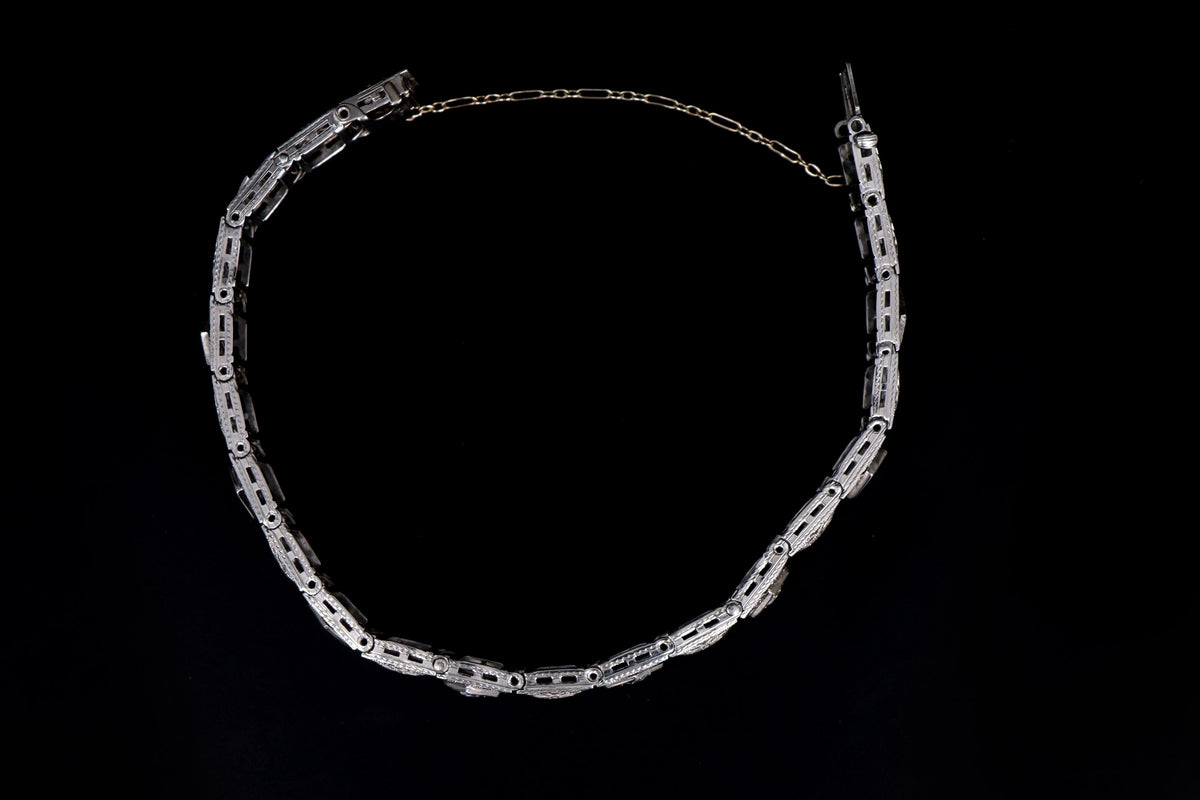 Art Deco 14K White Gold & Platinum 1 Carat Total Weight Old European Cut Diamond Bracelet - Queen May