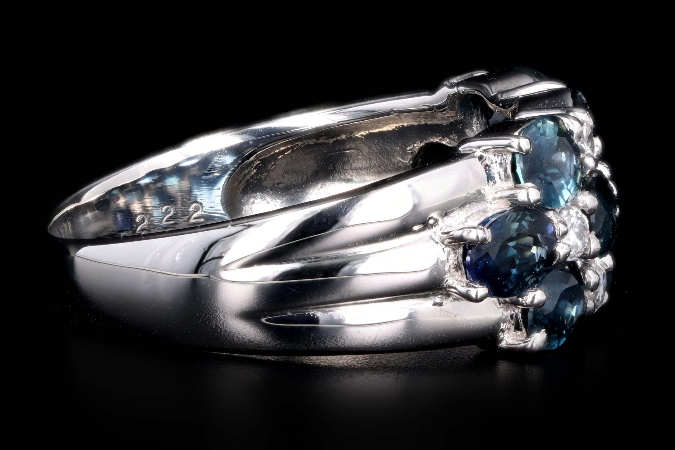 Platinum 2.22 Carat Oval Natural Sapphire & Diamond Band - Queen May