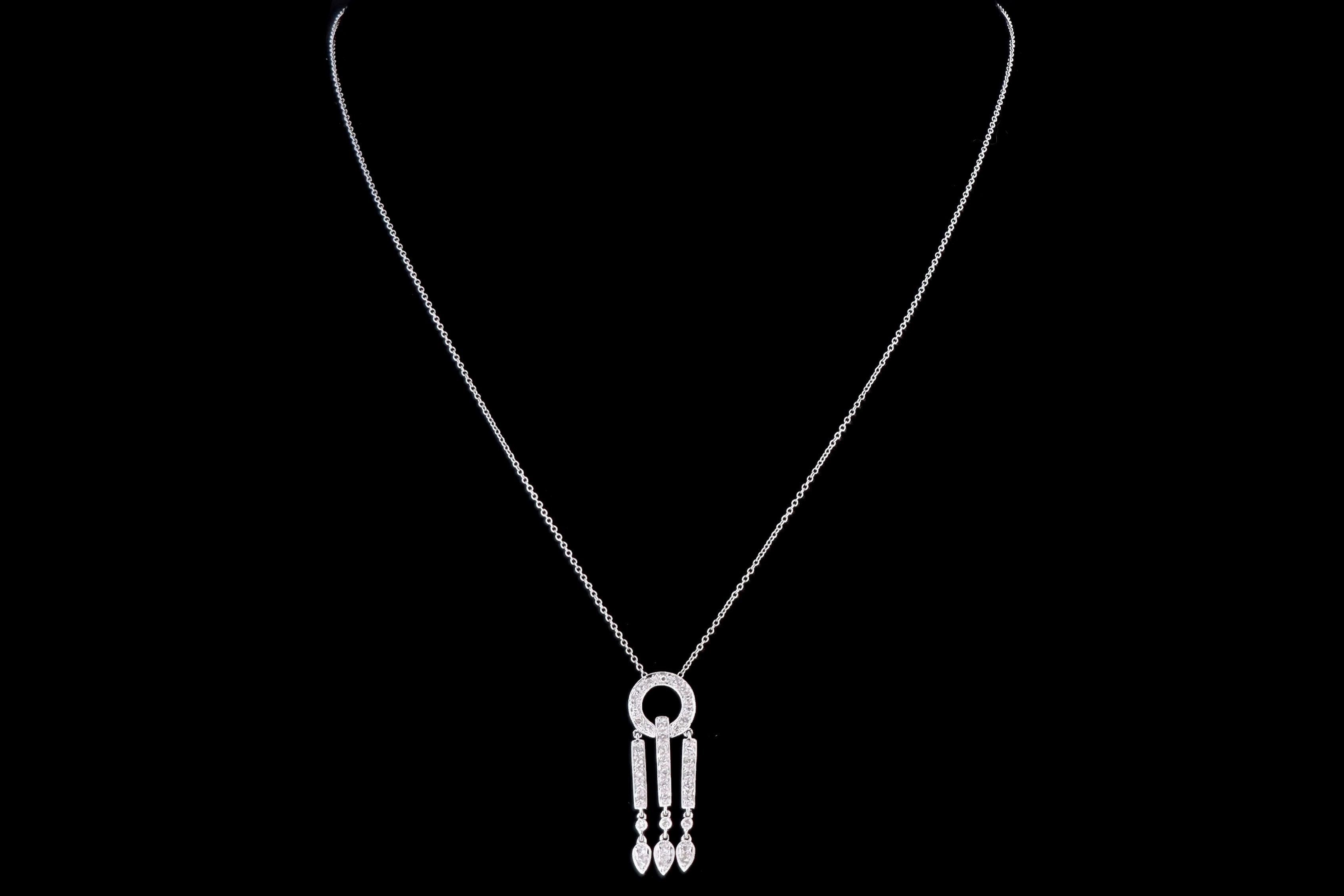 14K White Gold .20 Carat Total Diamond Dangle Pendant Necklace - Queen May