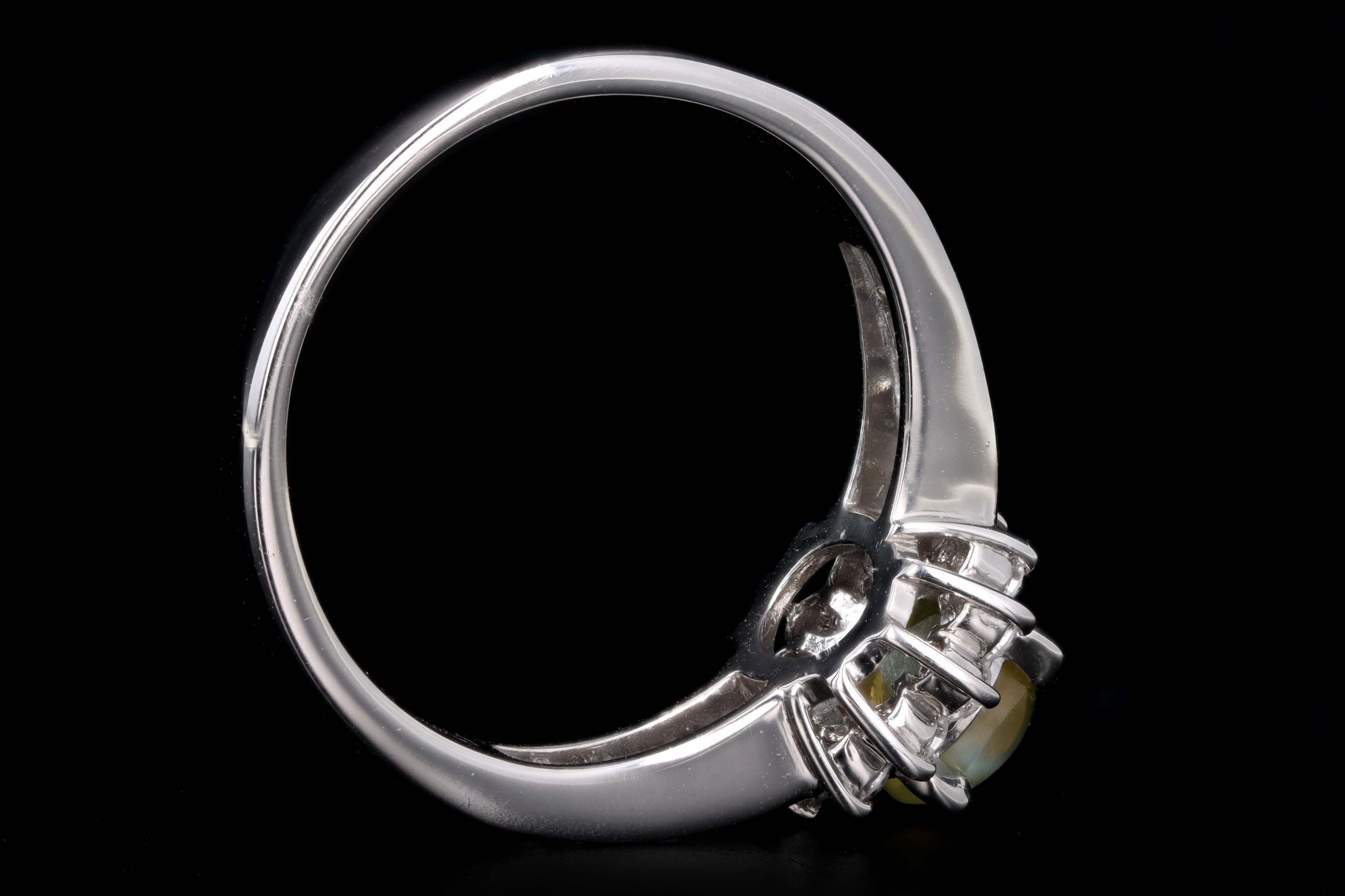 Platinum .91 Carat Cat's Eye Chrysoberyl & Diamond Halo Ring - Queen May